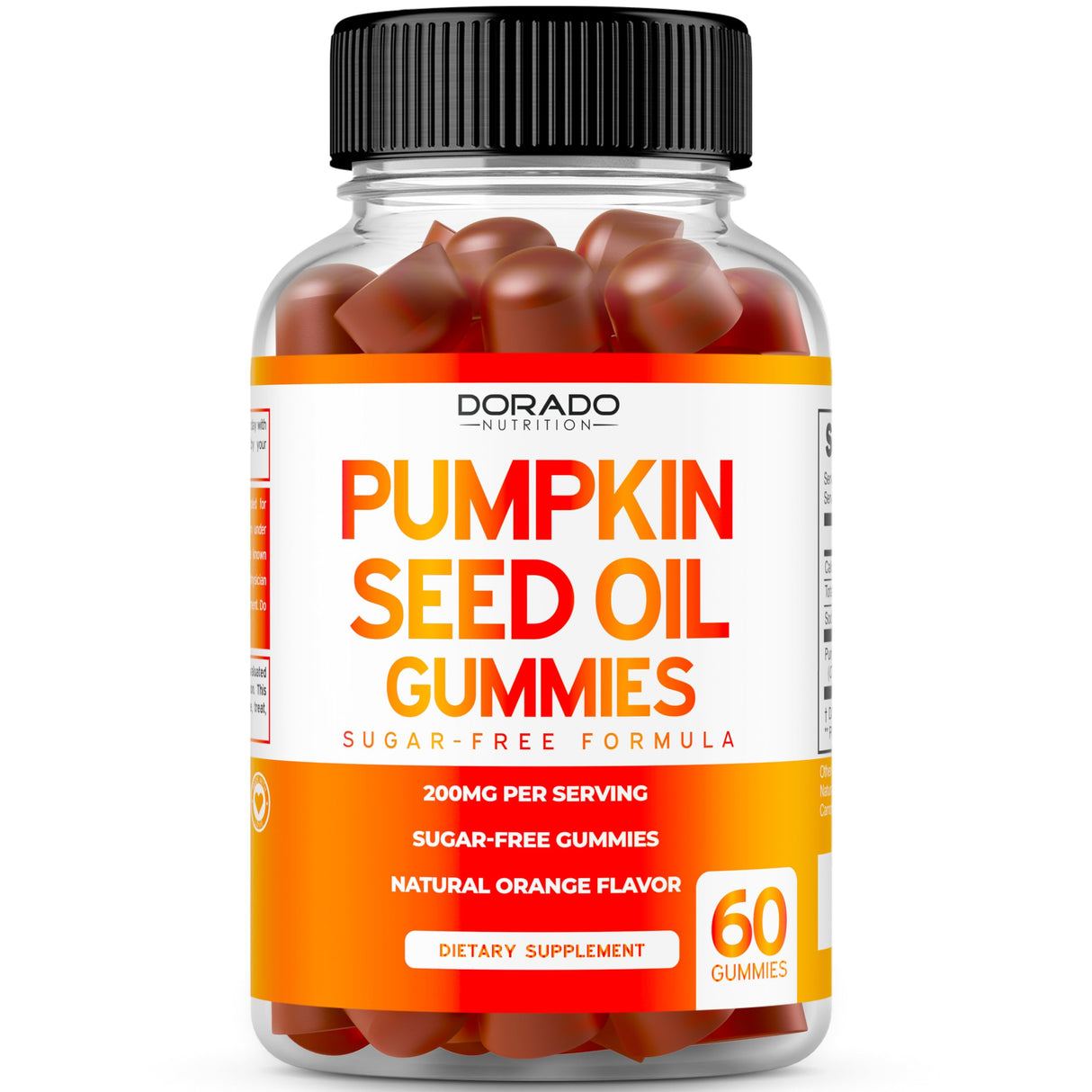 Pumpkin Seed Oil Gummies - 4,000mg Pumpkin Seed Oil For Hair Growth and Bladder Control - Sugar Free Gummy - Delicious Orange Flavor - Non GMO - Gluten Free - Vegan Supplement - (60 Count)
