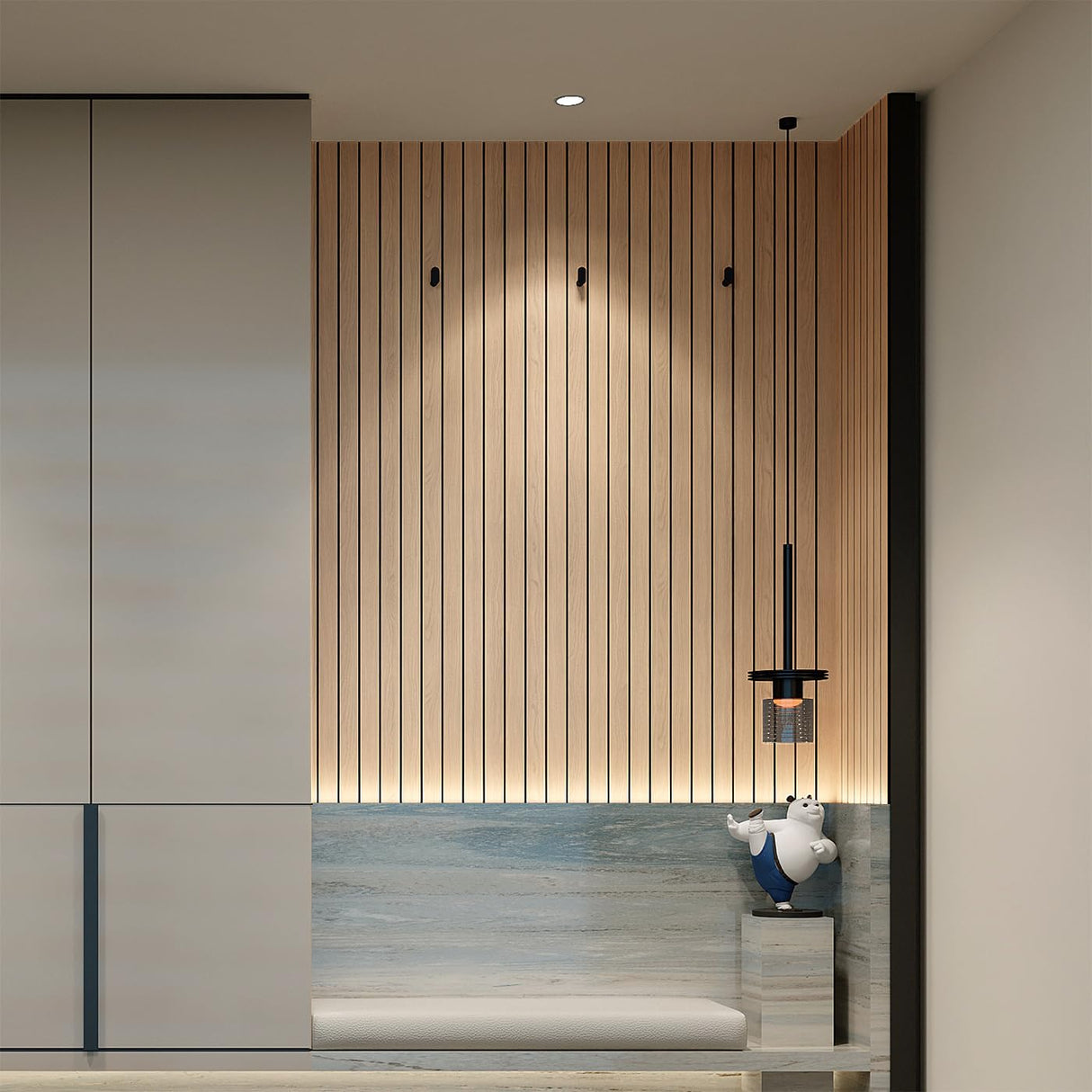 YU LI 3DH Peel and Stick PVC Slat Wall Panel 118"x15.75" Self-Adhesive Thick Faux Oak Wood Grain Wallpaper Panel 3D Soundproof Wall Panels for Walls & Ceilings