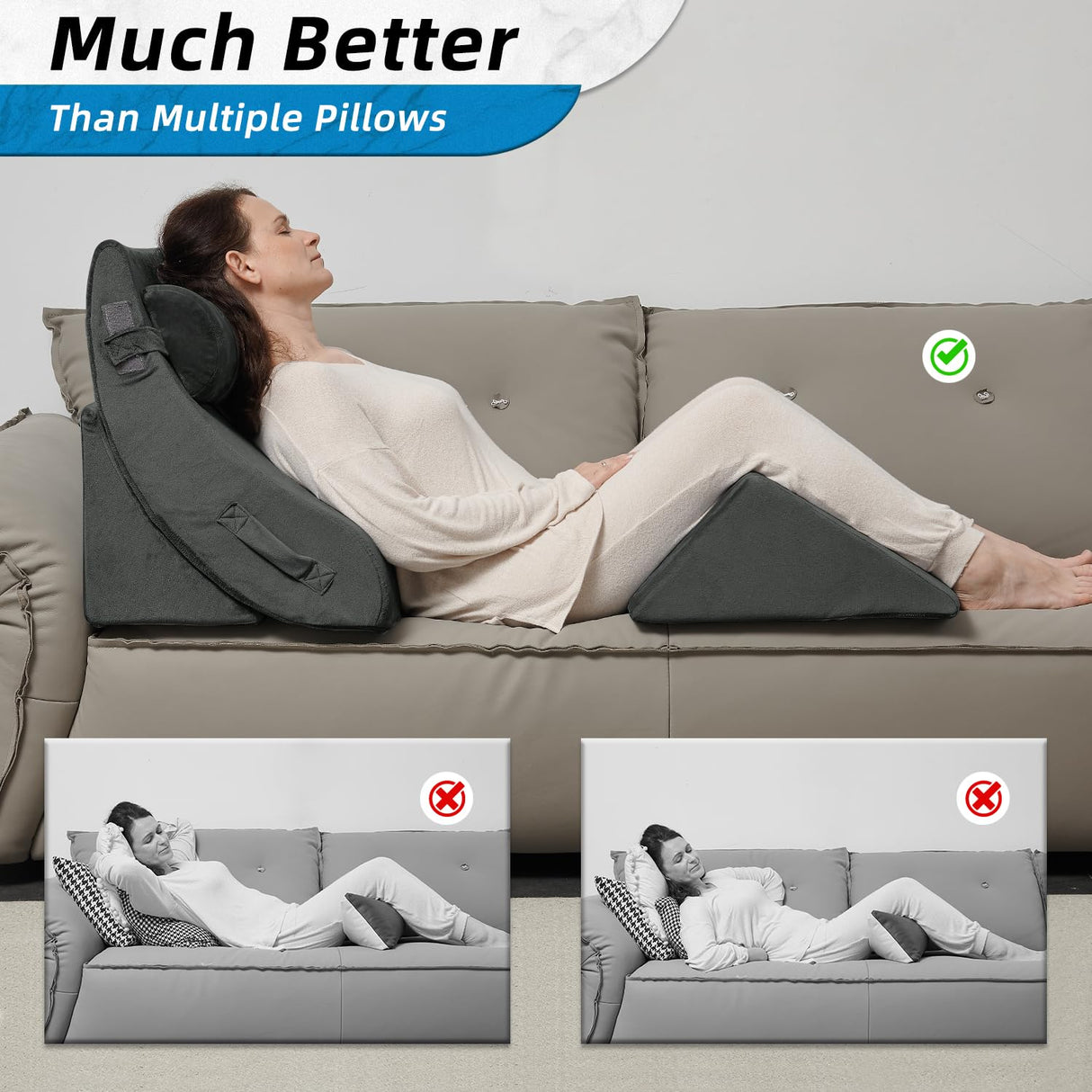 Axelrod Orthopedic Bed Wedge Pillow Set, Post Surgery Foam for Back, Neck and Leg Pain Relief Comfortable & Adjustable Ortho Pillows- Anti Snoring, Heartburn, Acid Reflux & GERD Sleeping Dark Grey