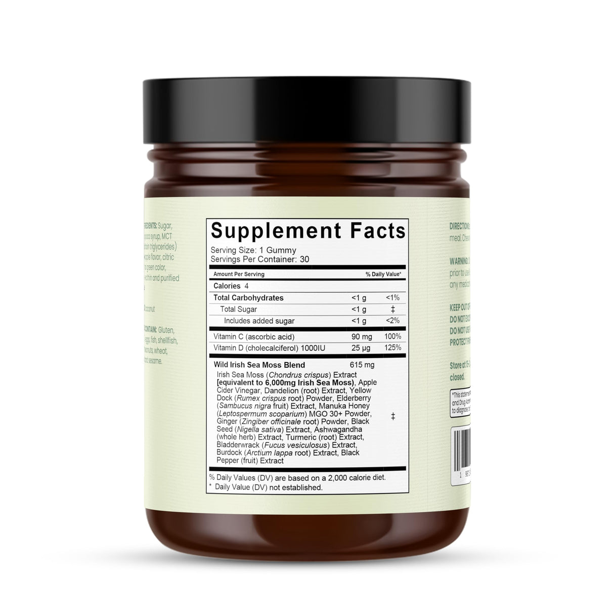Natural Rems Sea Moss Gummies 16-in-1 - Ashwagandha Black Seed Oil Bladder Wrack Turmeric Vitamin C & D3 with Manuka Burdock Root Dandelion Yellow Dock Elderberry Apple Cider Vinegar (Green Apple)