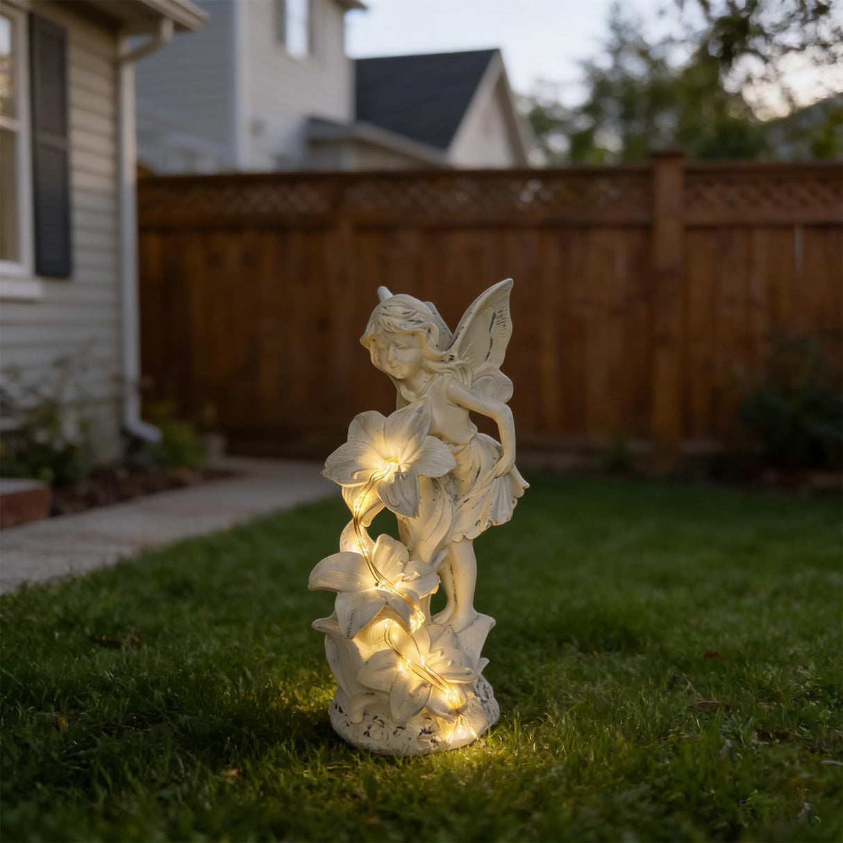 SAMPU Craft Angel Figurines Garden Statue with Solar Powered Light 12.2IN
