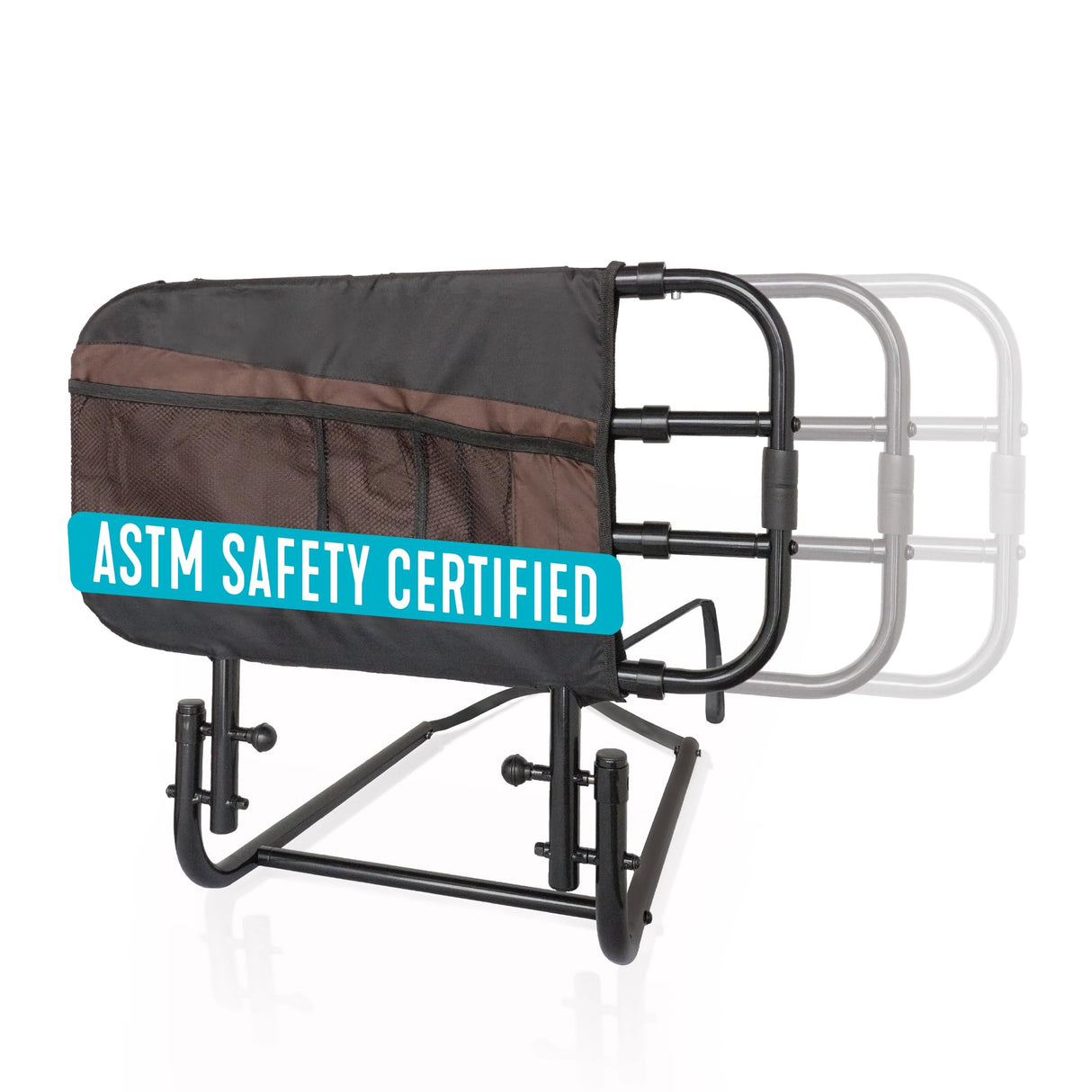 Stander EZ Adjust Bed Rail, Adjustable Senior Bedrail and Safety Assist Railing for Elderly Adults with Organizer Pouch, ASTM Safety Approved Guard-Rail, Black