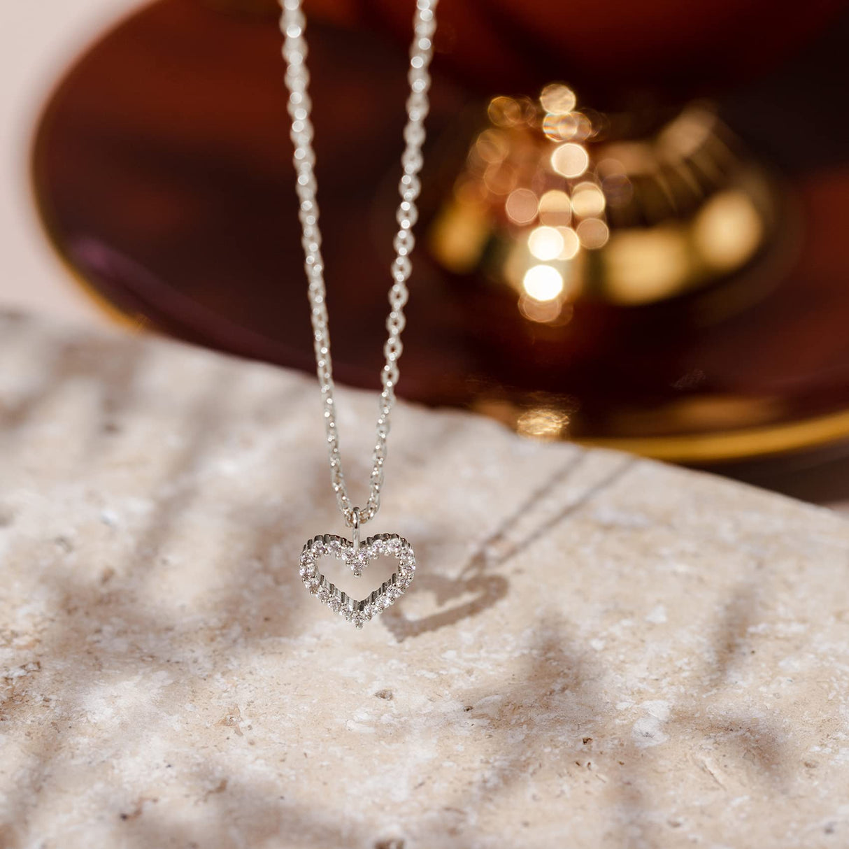 PAVOI CZ Dainty Heart Pendant Necklace for Women, White Gold, W