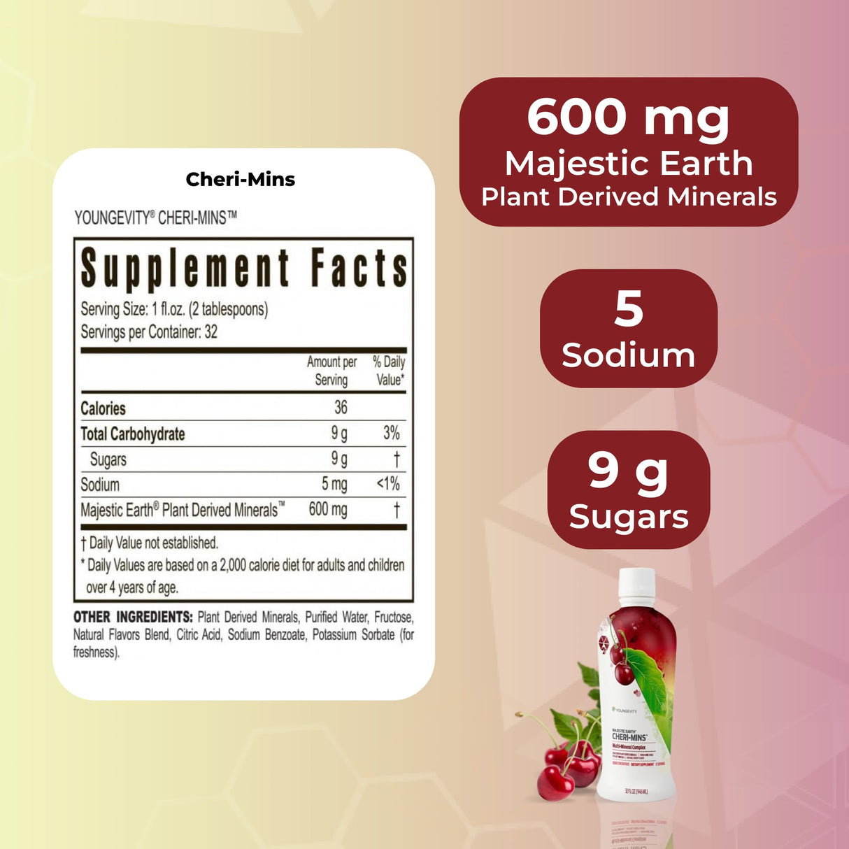 Youngevity Cheri-Mins™ Plant Derived Liquid Minerals - Great Tasting Formula - 77+ Natural Unaltered Trace Minerals - Colloidal Form Humic Shale (32 Fl Oz)