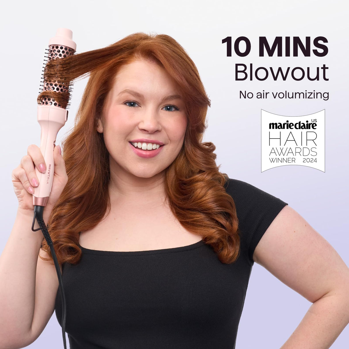 Wavytalk Updated Version Thermal Brush, 1.5 Inch Negative Ion Blowout Express Thermal Round Brush Creates Salon-Quality Blowouts, lonic Frizz Reduction Makes Hair Shinier & Smoother (Millennial Pink)