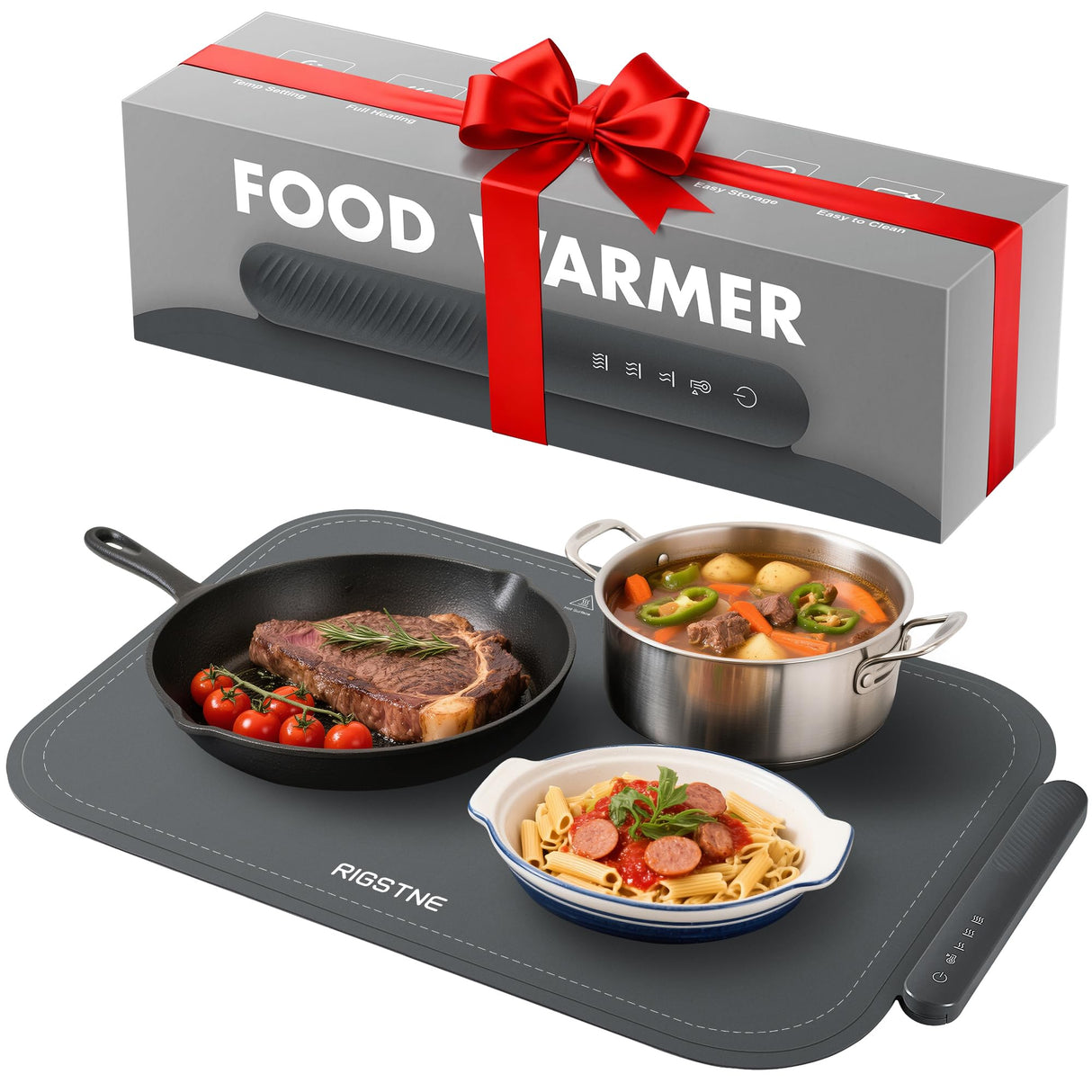 Food Warming Mat, Electric Food Warming Tray with 3 Adjustable Temperature, Fast Full Surface Heating Auto Shut-Off, Food Grade Silicone Food Warmer for Parties Buffet Countertop Home Travel (Gray)