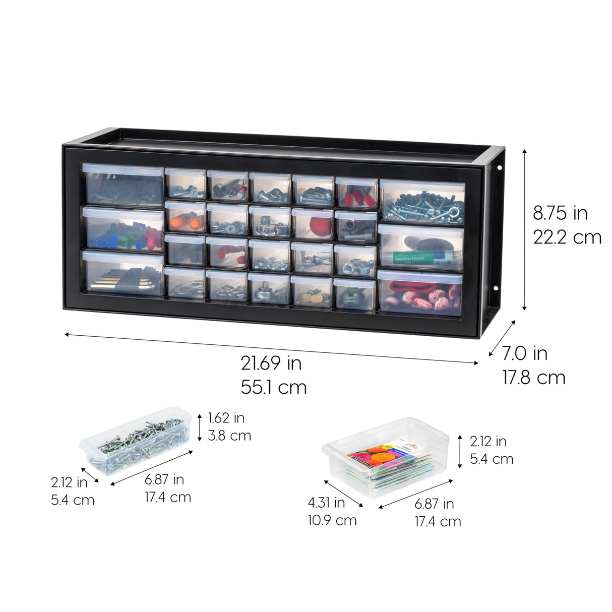 IRIS USA 26-Drawer Teacher Toolbox, Made in USA, Stackable Plastic Storage Drawers for Crafts, Stickers, Crayons, Markers, Beads, Hardware, Building Bricks, Organizer Cabinet, Garage Storage, Black