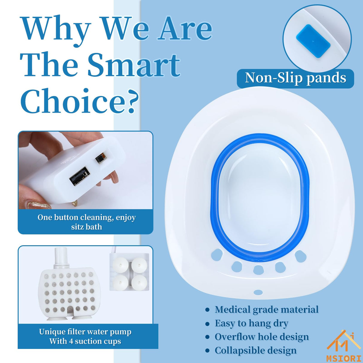 Sitz Bath, Msiori Electric Sitz Bath, Sitz Bath for Toilet Seat, Sits Bath Kit for Women, Sitz Bath for Hemorrhoids, Automatic Flushing,Hip Bath Bowl, Foldable