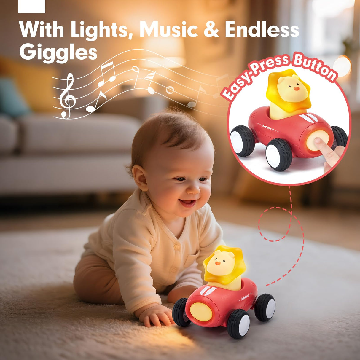 hahaland Toy Cars for Toddlers 1-3 - Push and Go Cars Musical Light up Toys for 1 Year Old Boy Gifts, Friction Powered Car Toddler Toys for One Year Old Birthday Christmas Baby Boy Girls Gifts, 3 PCS