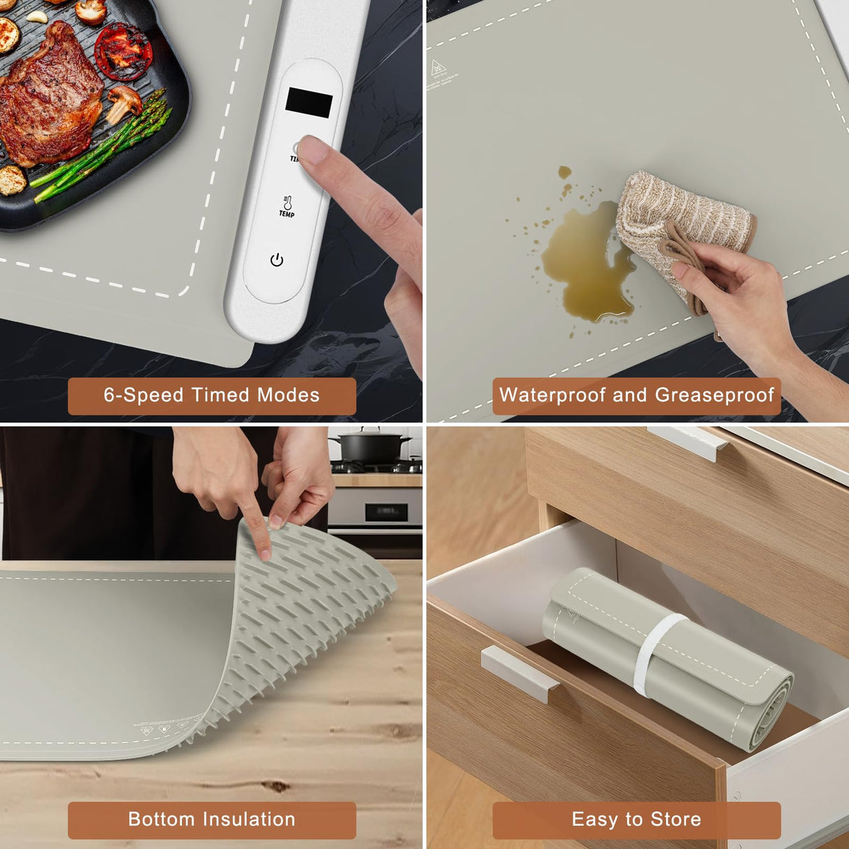 FYY Extra Large Warming Mat for Food - Rapid and Full Surface Heating, 6 Temp Settings, 6H Timer, Rollable Portable Food Warming Mat for Gatherings, Parties, Keep Meal Warm (XX Large Size, Khaki)