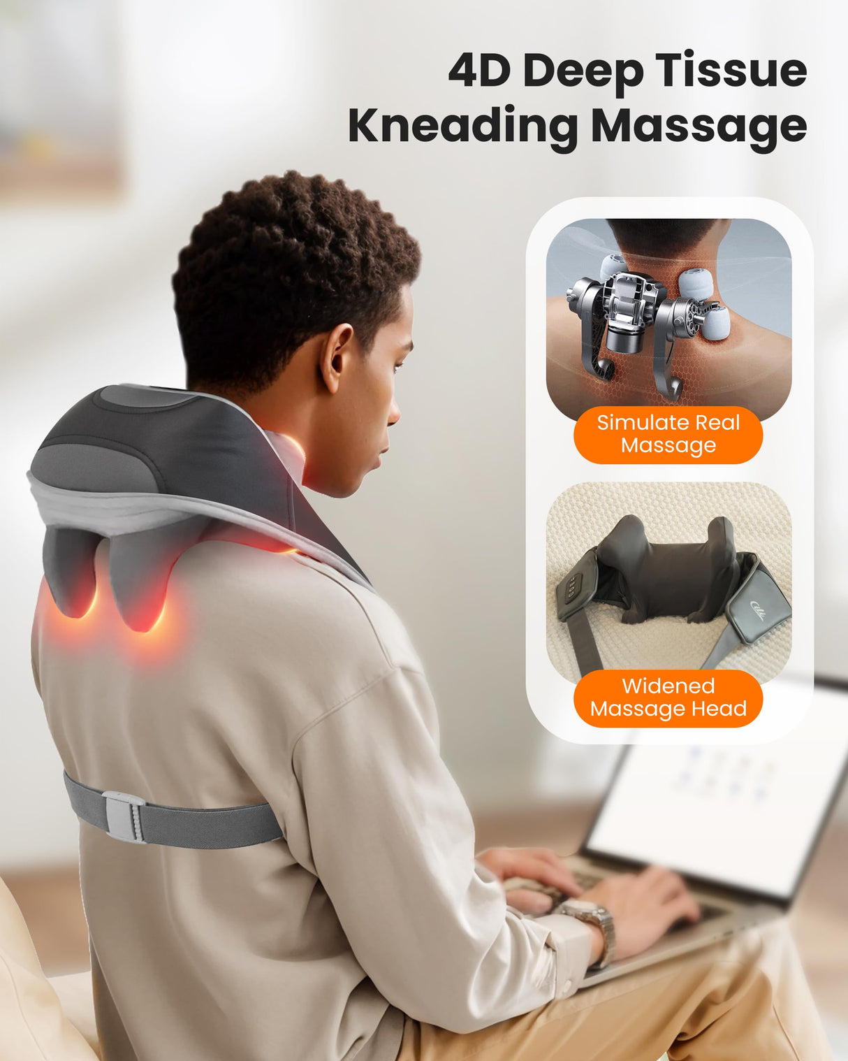 CILI Cordless Neck Massager with Heat, 4D Shiatsu Shoulder Back Deep Tissue, Neck Back Massager Pillow, Wider Massage Head & More Heating Area, Gift for Dad Mom