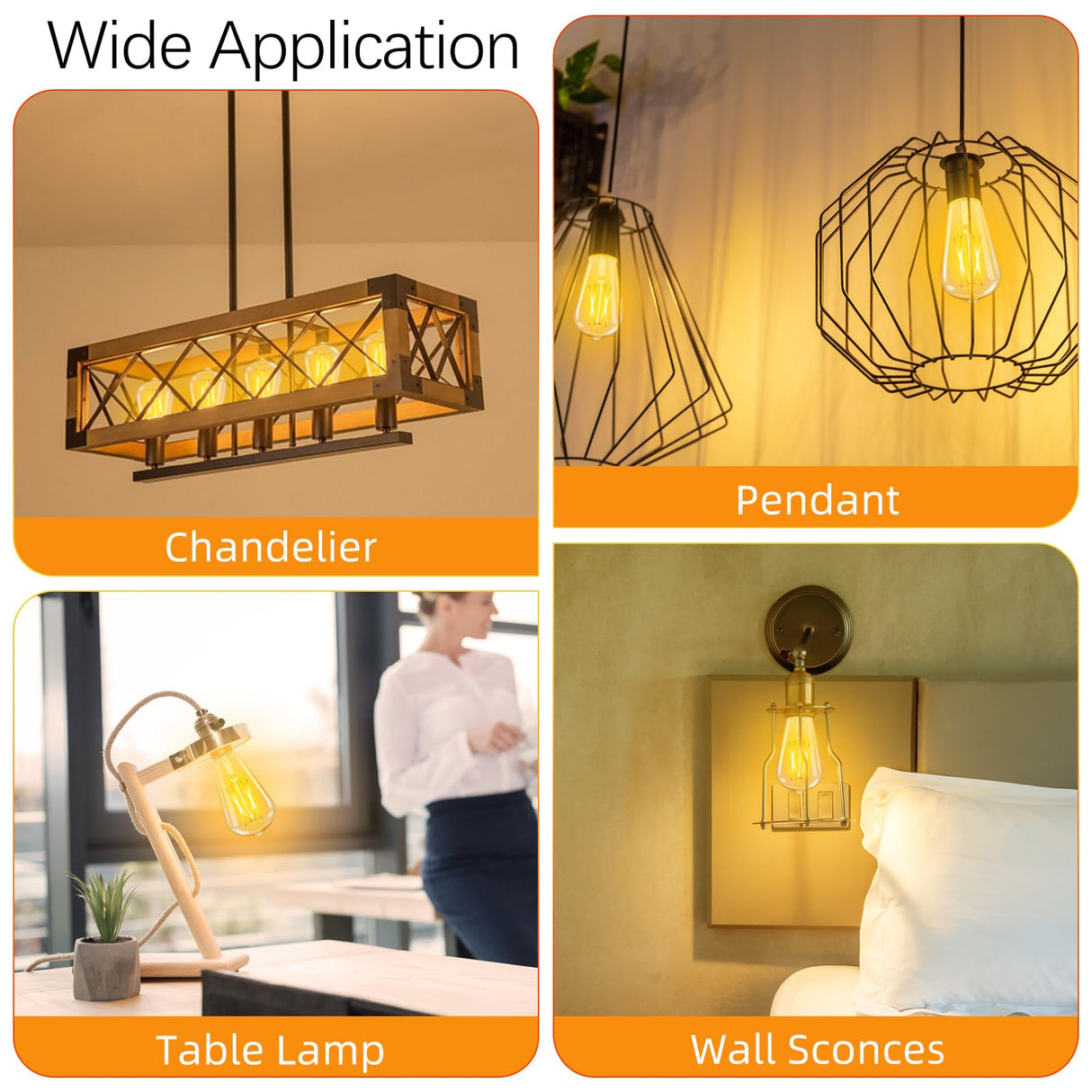GvvooHome LED Edison Bulbs Dimmable, E26 Bulb 60 watt Equivalent, Soft White 2700K, ST58 Vintage Light Bulbs, 90+ CRI, 6W 600LM, E26 Medium Base, Clear Glass, 10 Pack