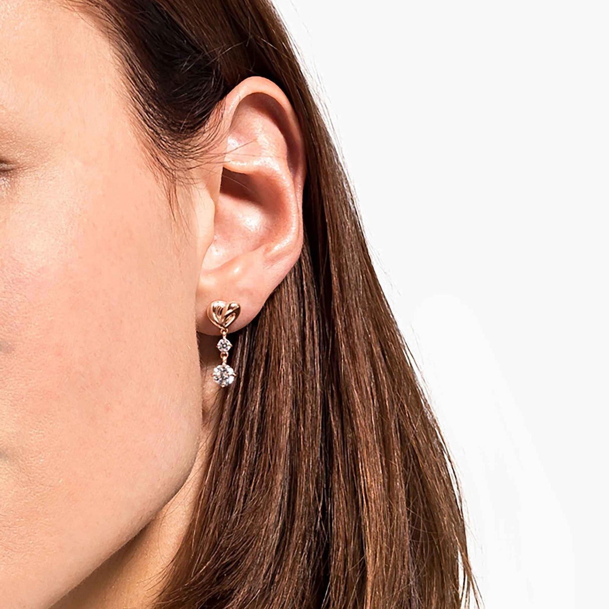 Swarovski Lifelong Heart Drop Pierced Earrings for Women, Set of White Crystal Heart Design Earrings with Rose-Gold Tone Plating