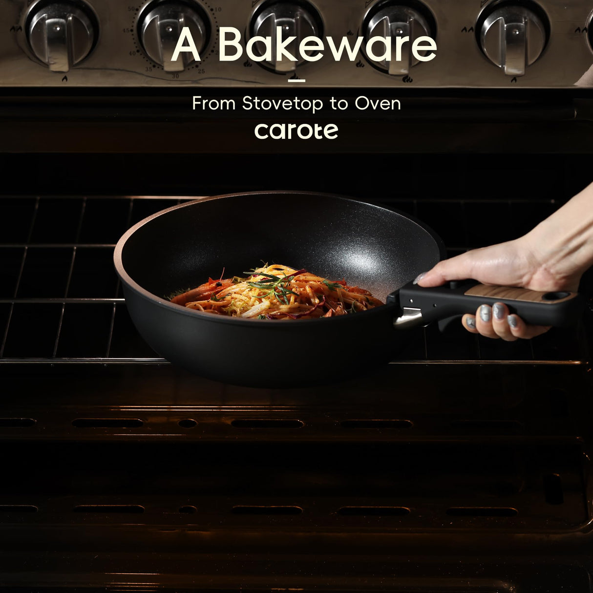 CAROTE 17pcs Pots and Pans Set, Nonstick Cookware Set Detachable Handle, Induction Kitchen Cookware Sets Non Stick with Removable Handle, RV Cookware Set, Oven Safe, Jet Black