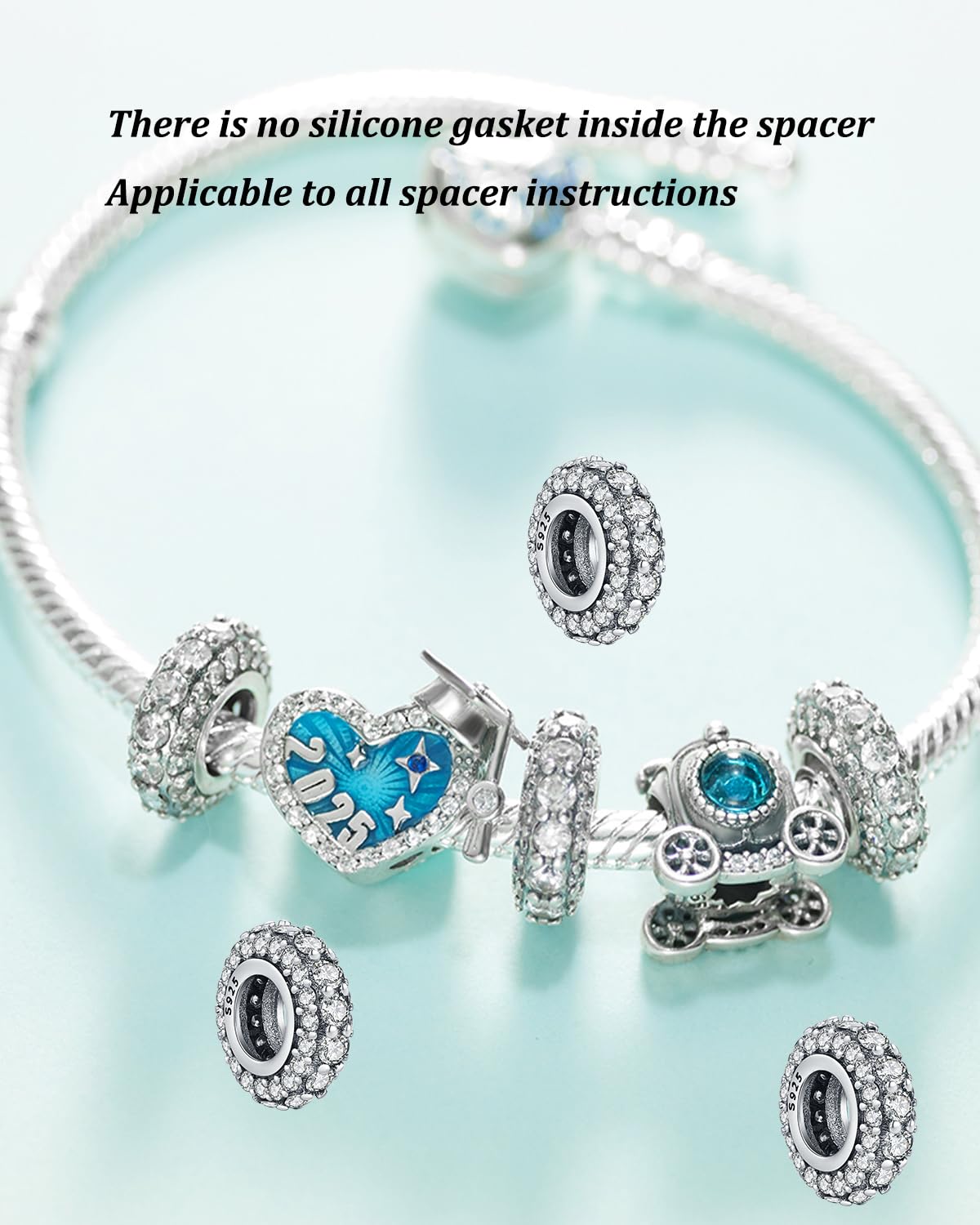 S925 Silver Spacer Stopper CZ Bead Charm for Pandora Bracelet Present Women