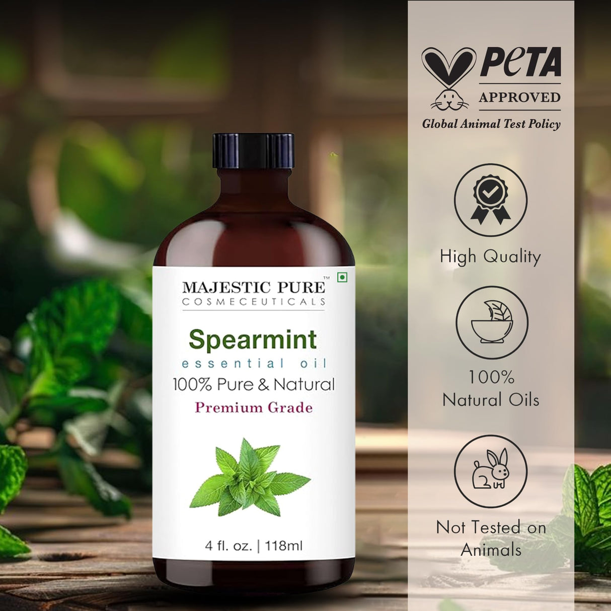 MAJESTIC PURE Spearmint Essential Oil | 100% Pure and Natural Spearmint Oil | Premium Grade Essential Oils for Hair Care, Home Diffusers, Skin, Aromatherapy, Massage and Humidifiers | 4 Fl Oz