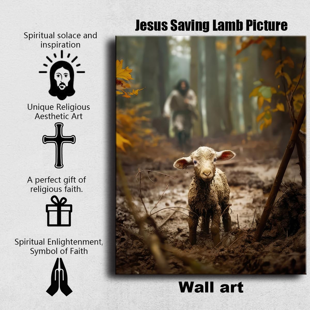 Ploceiny christian gifts for women-men,Religious canvas home decor for prayer room christmas decorations Jesus Running After Lost Lamb Picture Jesus and lamb poster wall decor A-392 (16"X24")