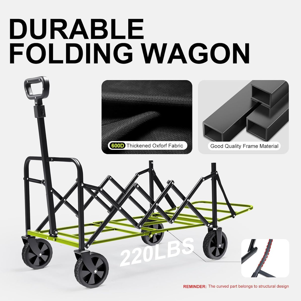 TANSTRIDER Collapsible Wagons Carts Foldable with Extended Tailgate, Folding Wagon Cart on Wheels, Portable Heavy Duty Shopping Carts for Groceries, Apartment, Garden, Camping, Sports,Outdoor (Black)