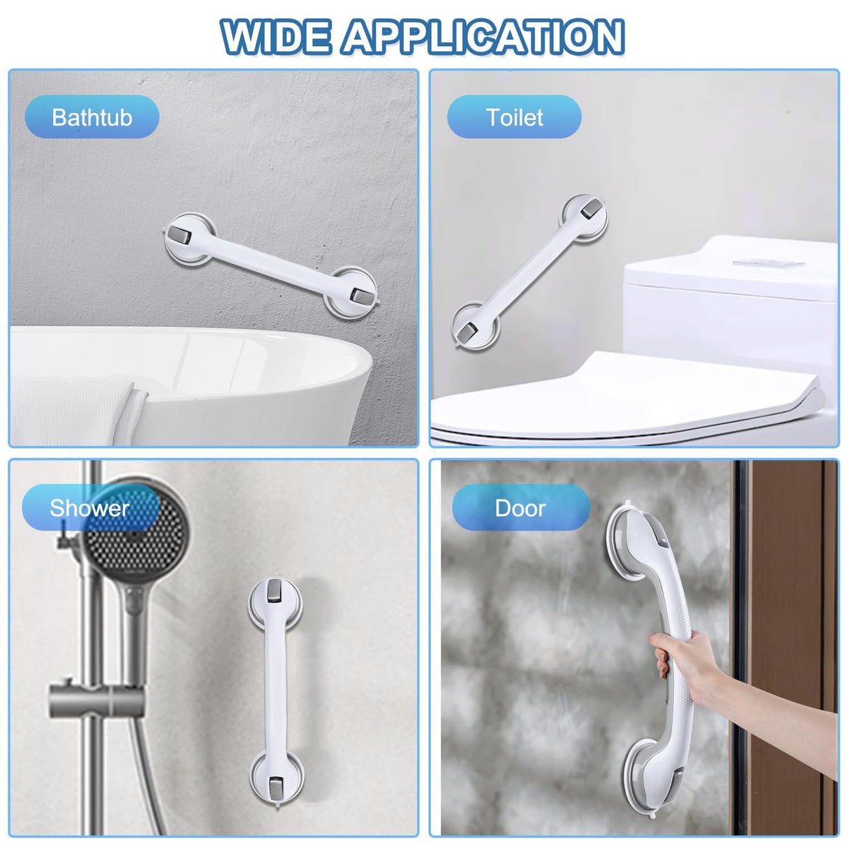 Grab Bars for Bathtubs and Showers, 2 Pack Shower Handle 16 Inch Strong Suction Shower Bar, Safety Bars for Shower Chair, Bathroom Grab Bar for Senior (Gray White)