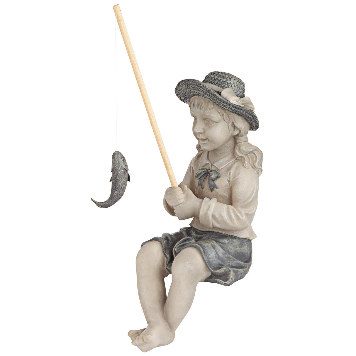 Design Toscano Big Catch Fisherwoman Nellie Girl with Fishing Pole Garden Statue, Medium 17 Inch Tall, Cast Stone Resin, Two Tone Stone Finish