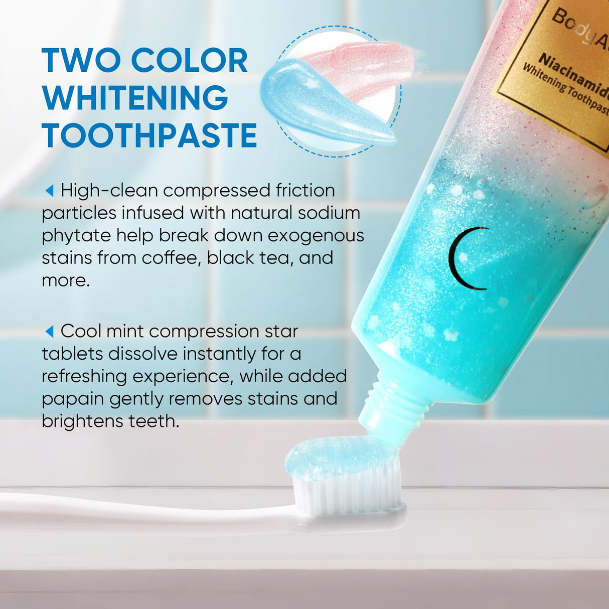 Niacinamide Whitening Toothpaste, BodyAccel Niacinamide Intensive Whitening Toothpaste with Natural Gentle Care Deep Stain Removal Clean Peach Flavor, Improves Gum Health, Fresh Breath (1)