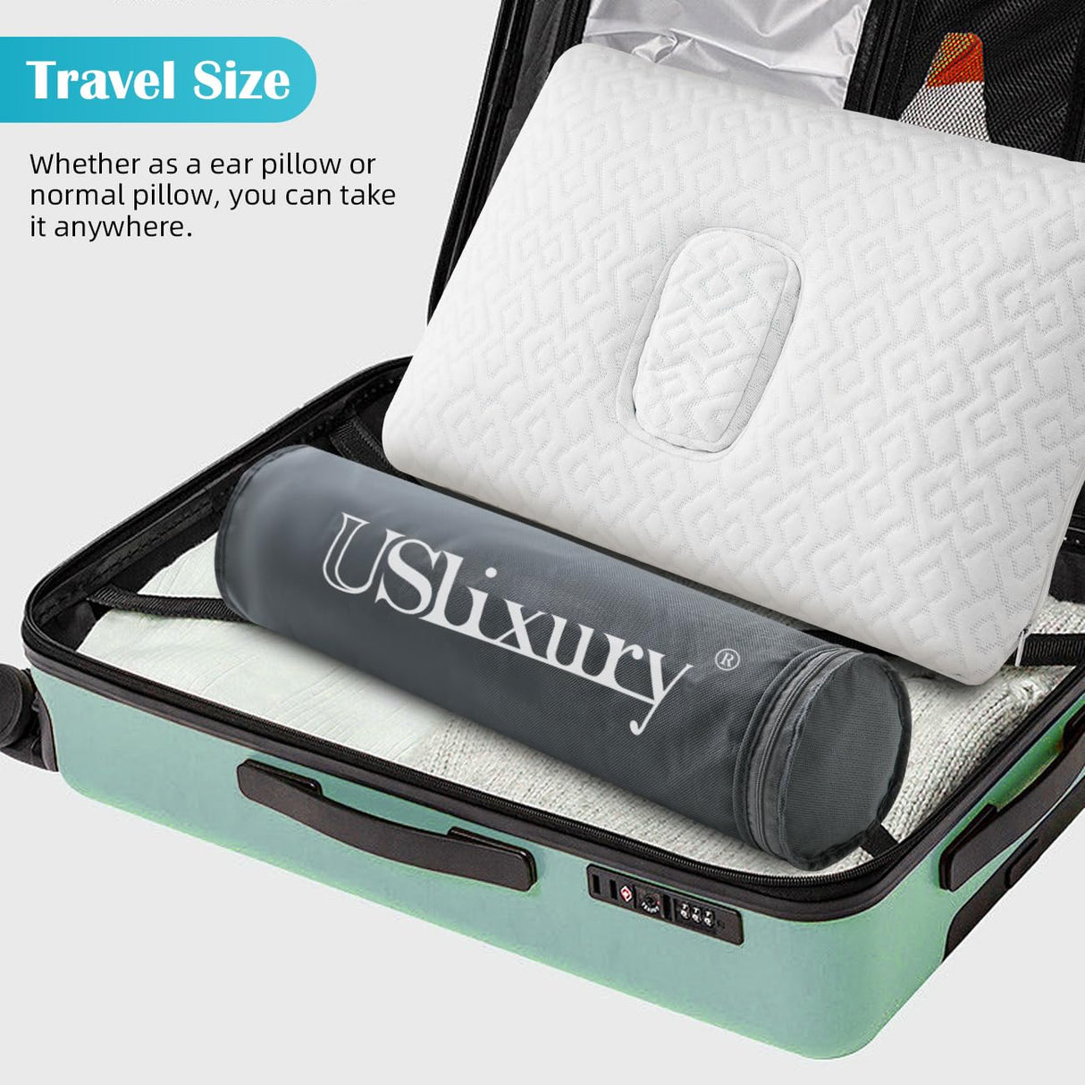 USlixury Piercing Pillow with Foam Plug - Piercing Pillow with Off Center and 4.7"X3.2" Ear Hole, Soft CertiPUR-US Memory Foam, Firm Support for Side Sleepers, Cooling, Traveling, 16"X11"X4''