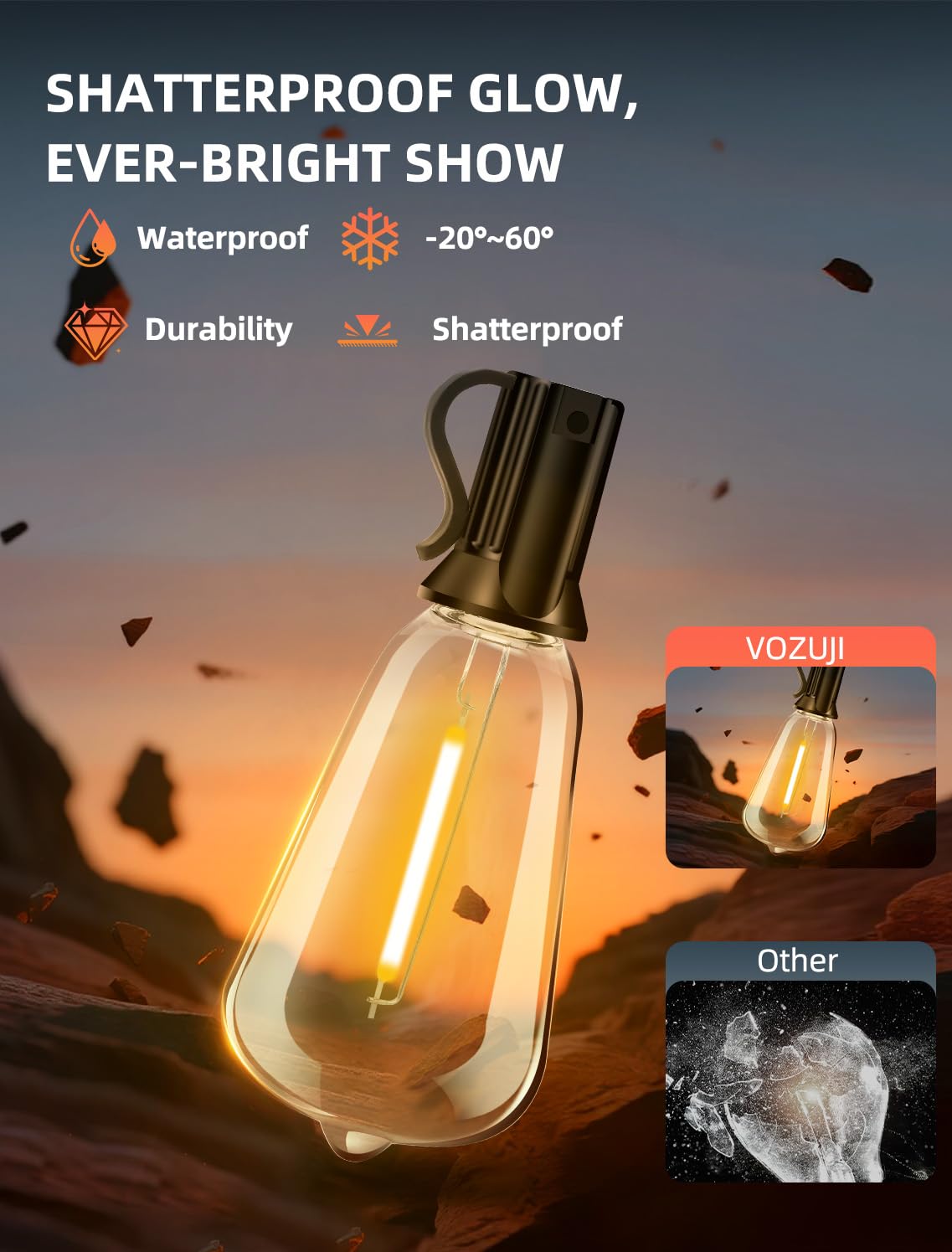 VOZUJI Outdoor Patio String Lights: 150Ft 45M Outside Waterproof Light - Remote Dimmable ST38 Shatterproof Bulb Connectable Hanging Outdoor Electric Lighting - Backyard Yard Gazebo Porch Party