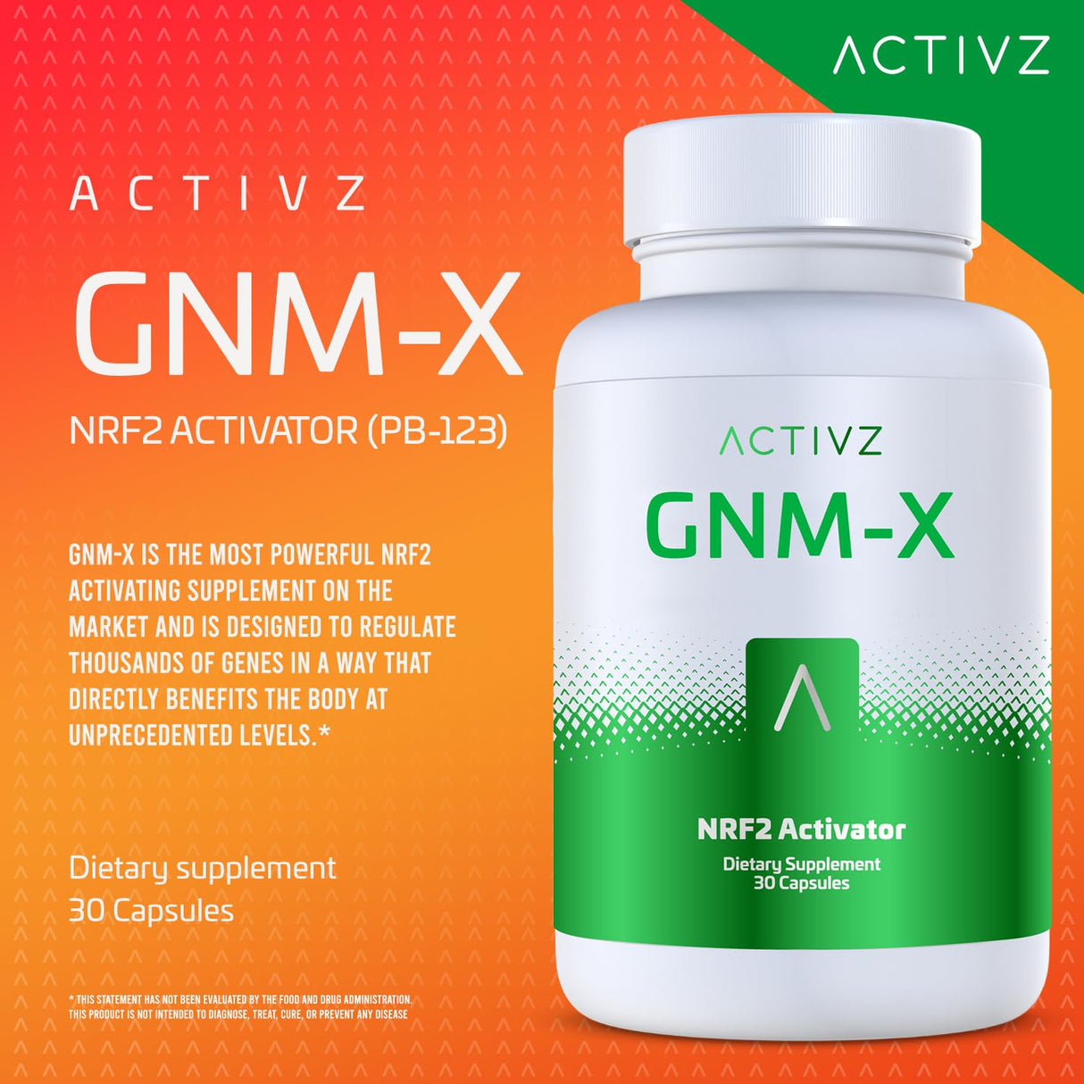 ACTIVZ GNM-X - Nrf2 Activator for Genetic Cellular Defense and Enhanced Well-Being - Supports Longevity and Epigenetic Health - 30 Capsules