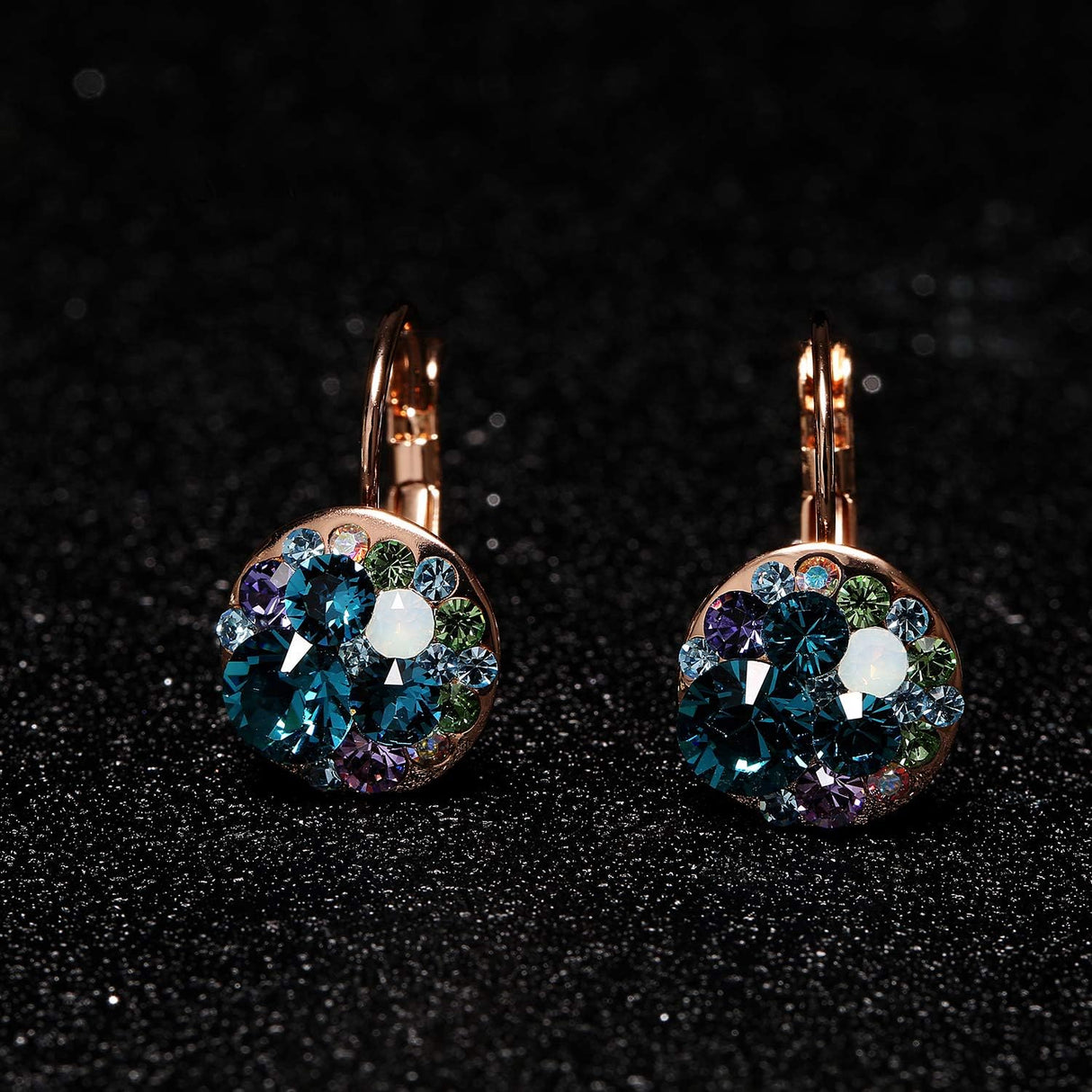 EVEVIC Austrian Crystal Round Cluster Leverback Drop Earrings for Women