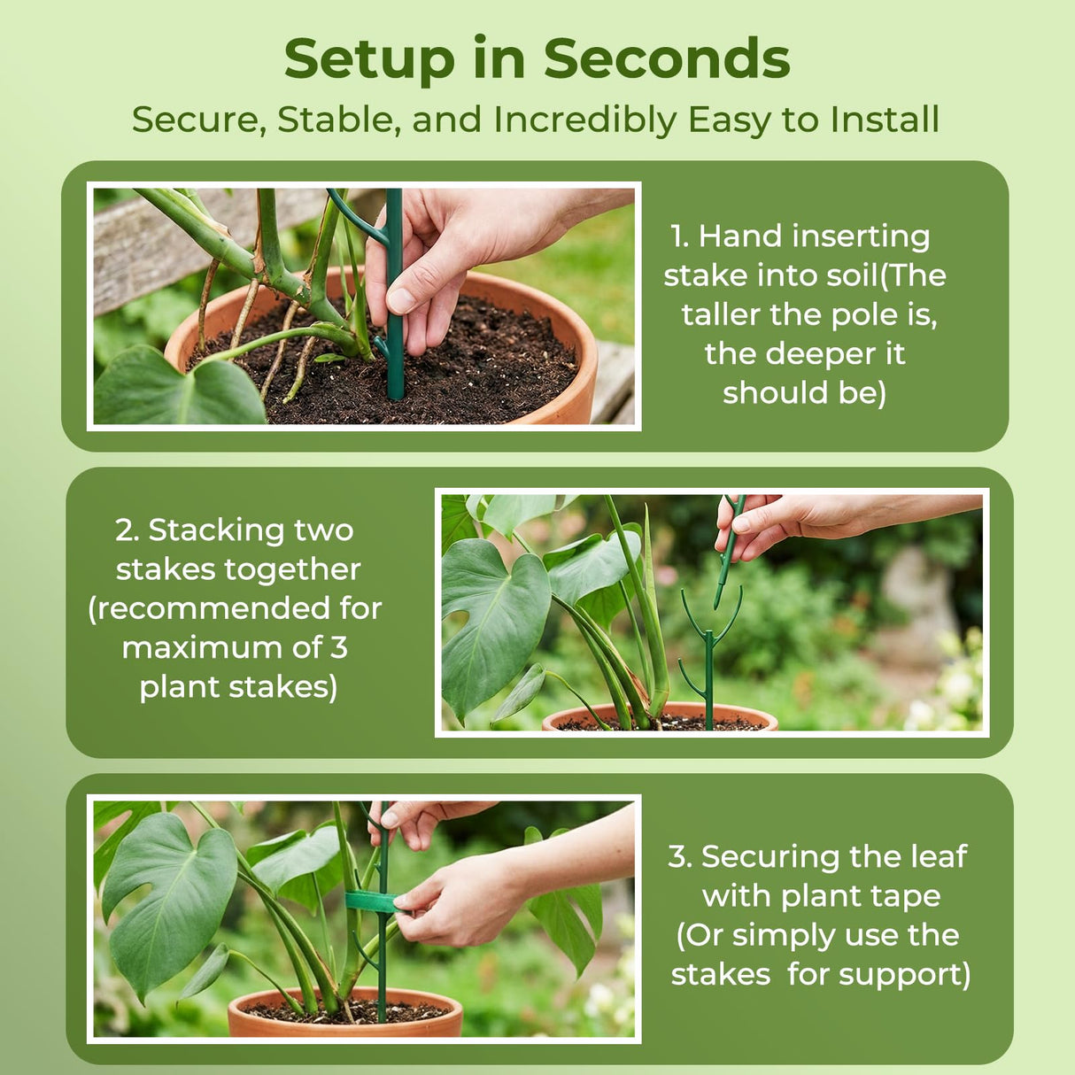 Monstera Plant Support Stakes Indoor - 10 Pack Stackable Garden Trellis for Potted Climbing Pothos Support - Durable All-in-One Tall Plant Sticks Pole for Modern Home Gardening (10 Pack)