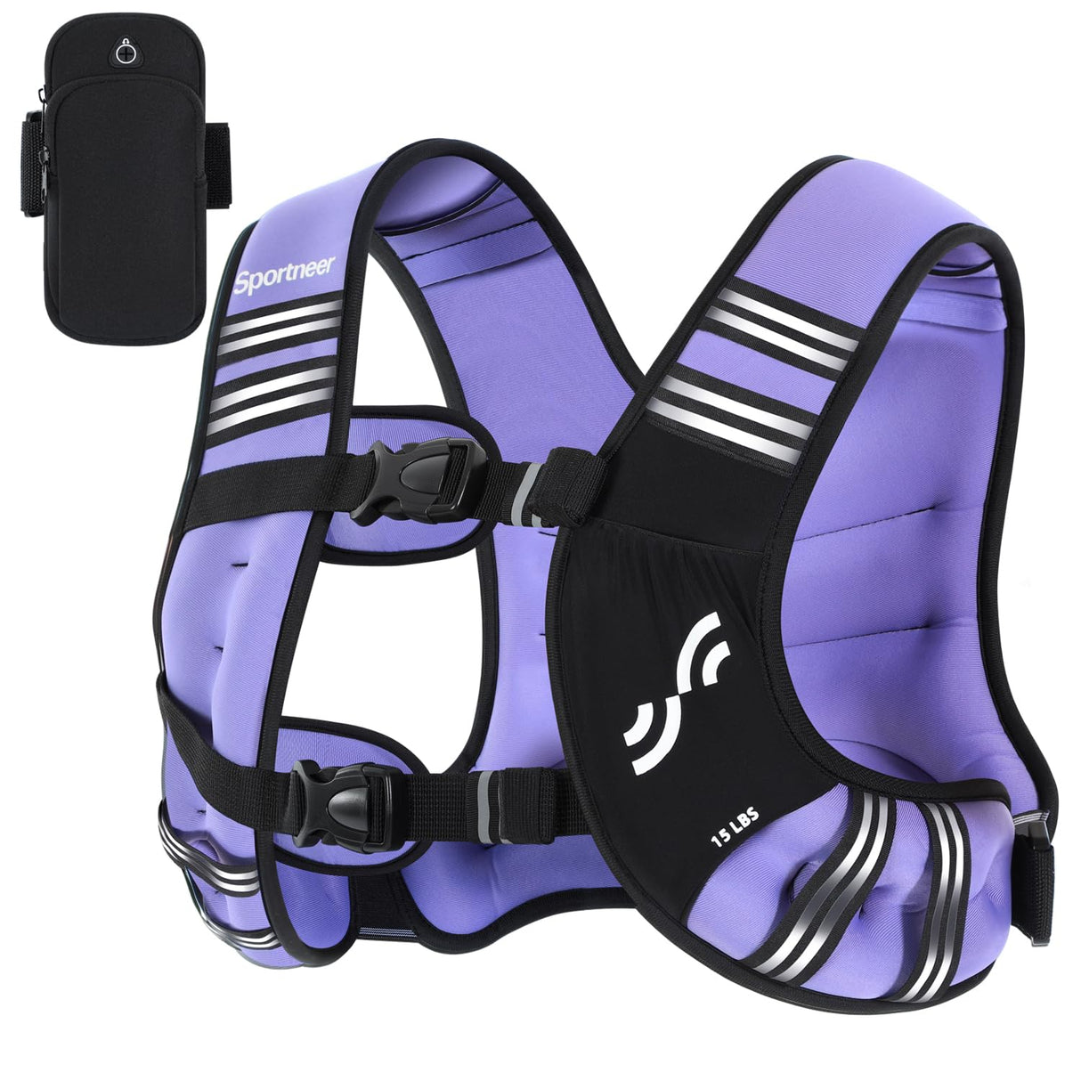Weighted Vest for Men and Women: Sportneer 15lbs Weight Vest with Reflective Stripe Running Vest with Pocket for Workout Strength Training Fitness Muscle Building Weight Loss Weightlifting Purple