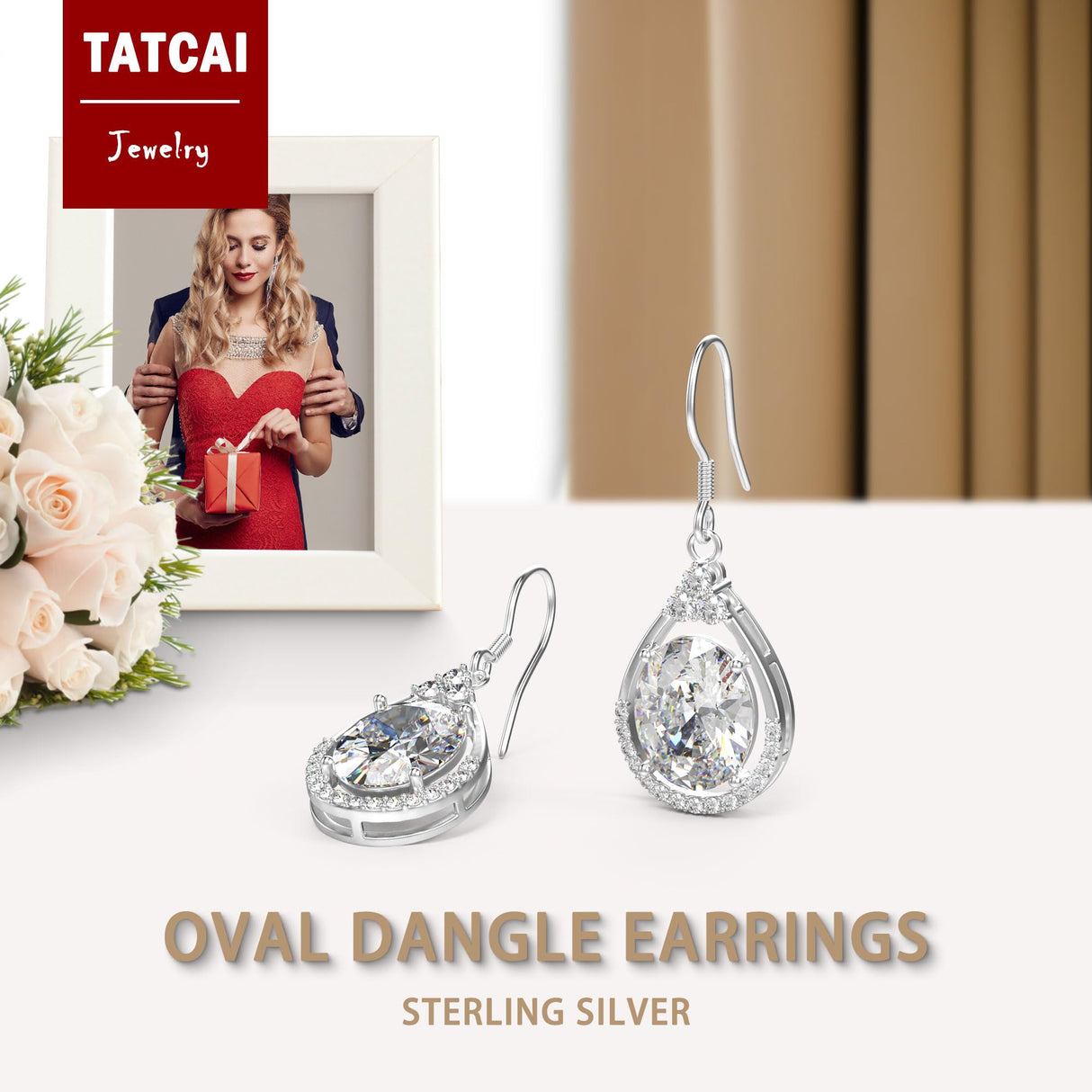 Oval Cut Cubic Zirconia Drop Dangle Earrings for Women Mom (Clear)