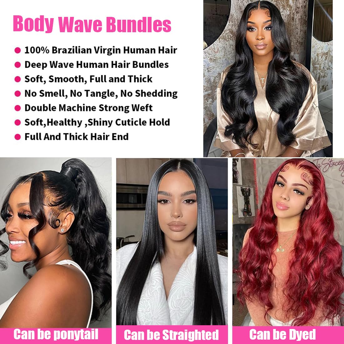 Human Hair Bundles Body Wave 20 22 24 26 Inch 4 Bundles 12A Human Hair Extensions 100% Unprocessed Brazilian Virgin Human Hair Deals Quick Weave Bundles Curly Wave Hair Natural Black Color