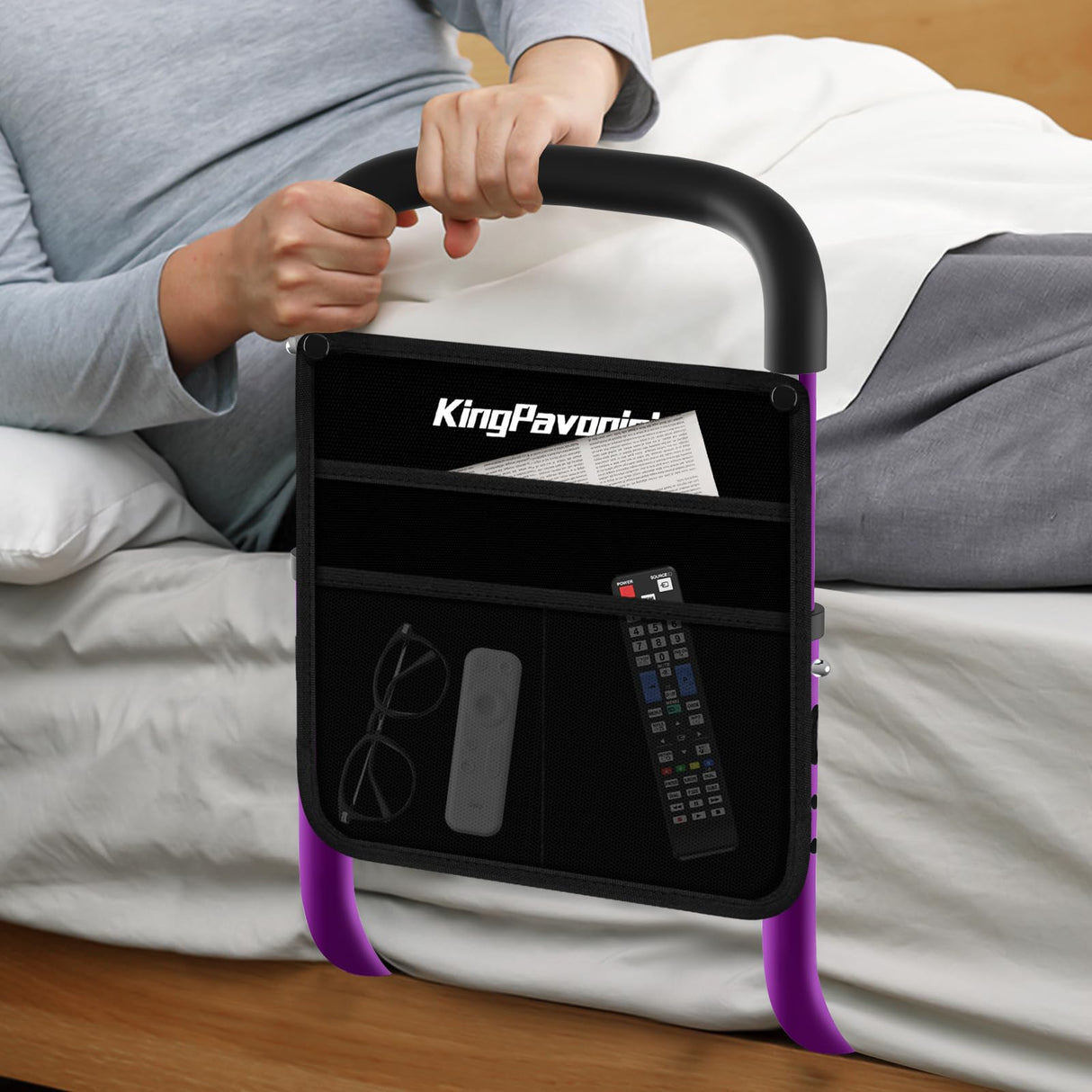 Bed Rails for Elderly Adults Safety - Medical Bed Support Bar Mobility Assistant with Storage Bag and Fixing Strap, Tool-Free Assembly, Fit King, Queen, Full, Twin