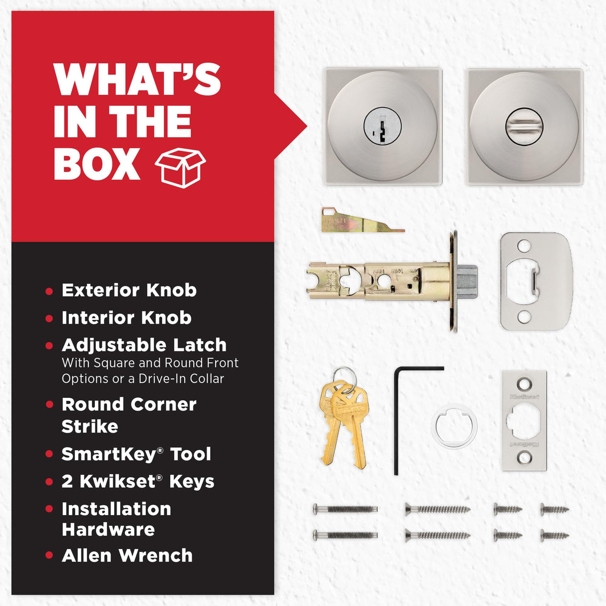 Kwikset Pismo Entry Door Knob with Lock and Key, Secure Keyed Handle Exterior, Front Entrance and Bedroom, Satin Nickel, 10 Pack, Pick Resistant SmartKey Rekey Security and Microban