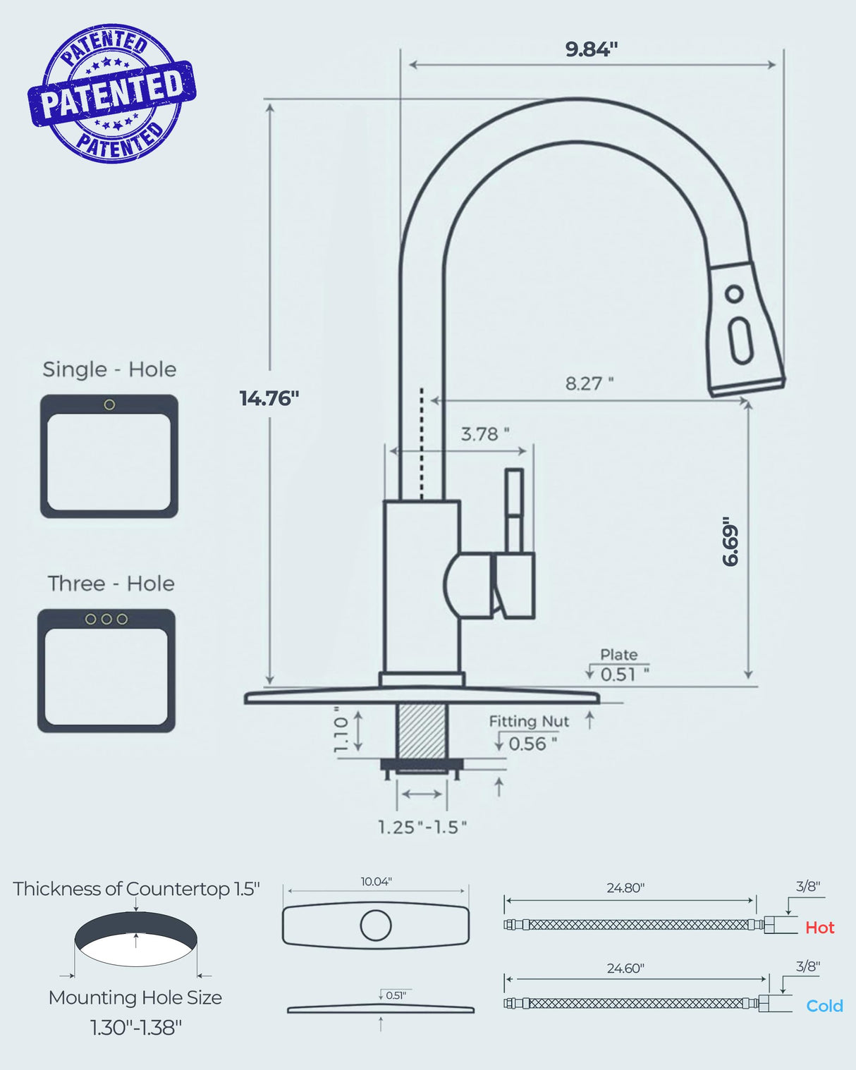 FORIOUS Kitchen Faucets with Pull Down Sprayer, Brushed Nickel, High Arc Single Handle Classic Stainless Steel Sink Faucet 1 or 3 Hole, Suitable for Farmhouse Camper Laundry Rv Bar