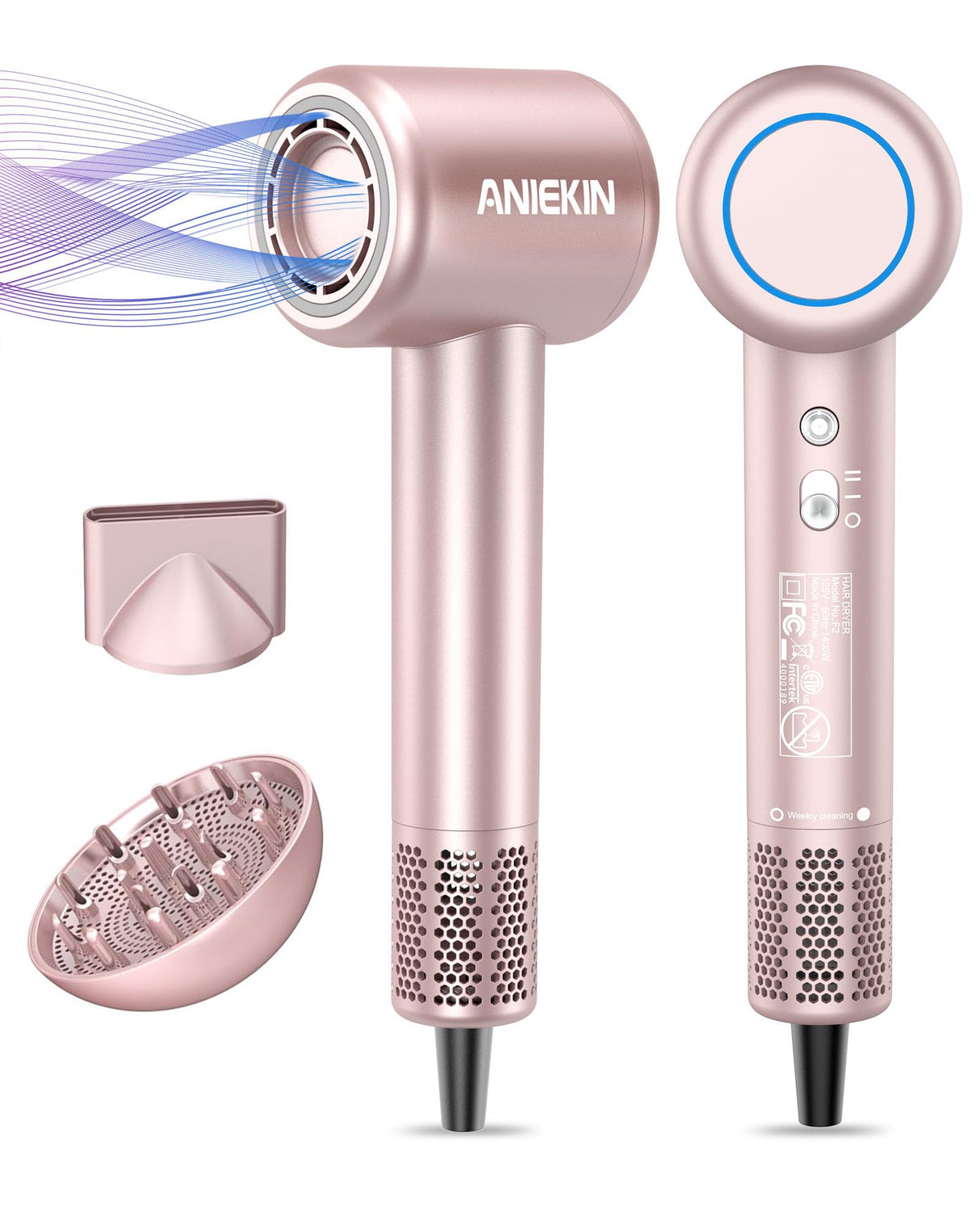 Hair Dryer, High-Speed Ionic Low Noise Blow Dryer with Brushless Motor for Fast Drying, Thermo-Control Quiet Compact Hair Blow Dryer with Magnetic Diffuser for Curly Hair for Home Travel Salon