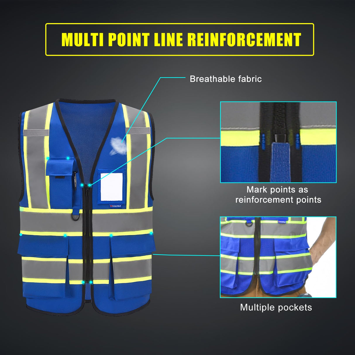 AYKRM 11 colors available blue safety vest for women
