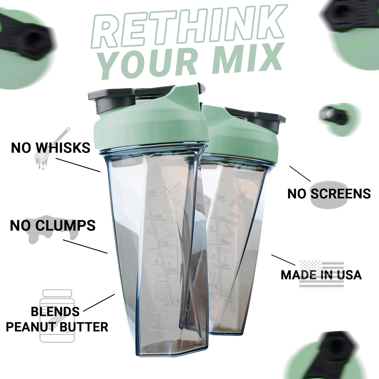 HELIMIX 2.0 Vortex Blender Shaker Bottle Holds upto 28oz | No Blending Ball or Whisk | USA Made | Portable Pre Workout Whey Protein Drink Shaker Cup | Mixes Cocktails Smoothies Shakes | Top Rack Safe