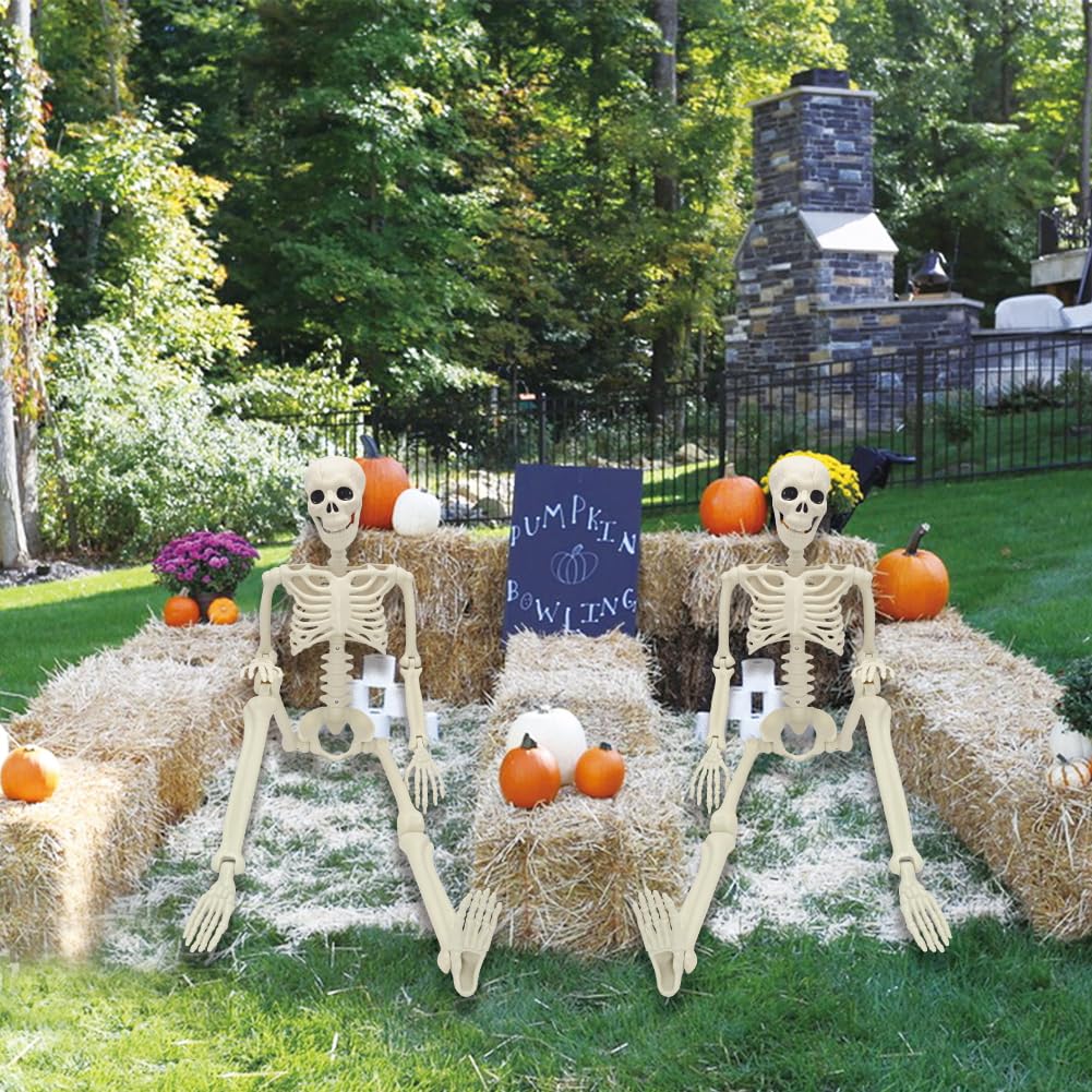 2 Pack 36in Posable Plastic Skeleton Halloween Decor - 3 ft Halloween Decor