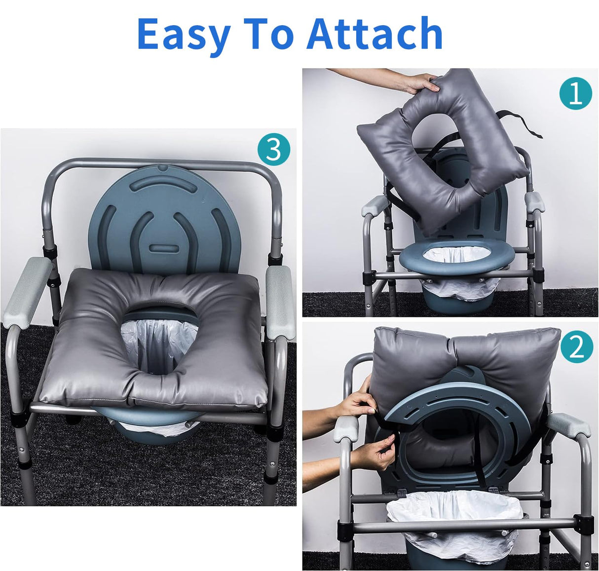 MINIVON Bedside Commode Cushion, Universal Fit, Commode Seat Cushion for Elderly, Soft Seat Pad Cover Toilet Seat, Padded Camping Toilet, Commode Chair Cushion 17" x 17" with Fixing Straps