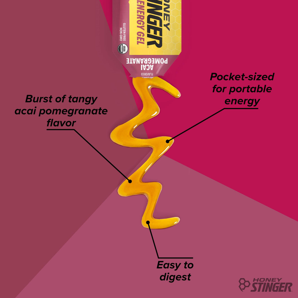 Honey Stinger Organic Acai Pomegranate Energy Gel, Gluten Free & Caffeine Free, for Exercise, Running and Performance, Sports Nutrition for Home & Gym, Pre and Mid Workout, 24 Pack, 26.4 Ounce