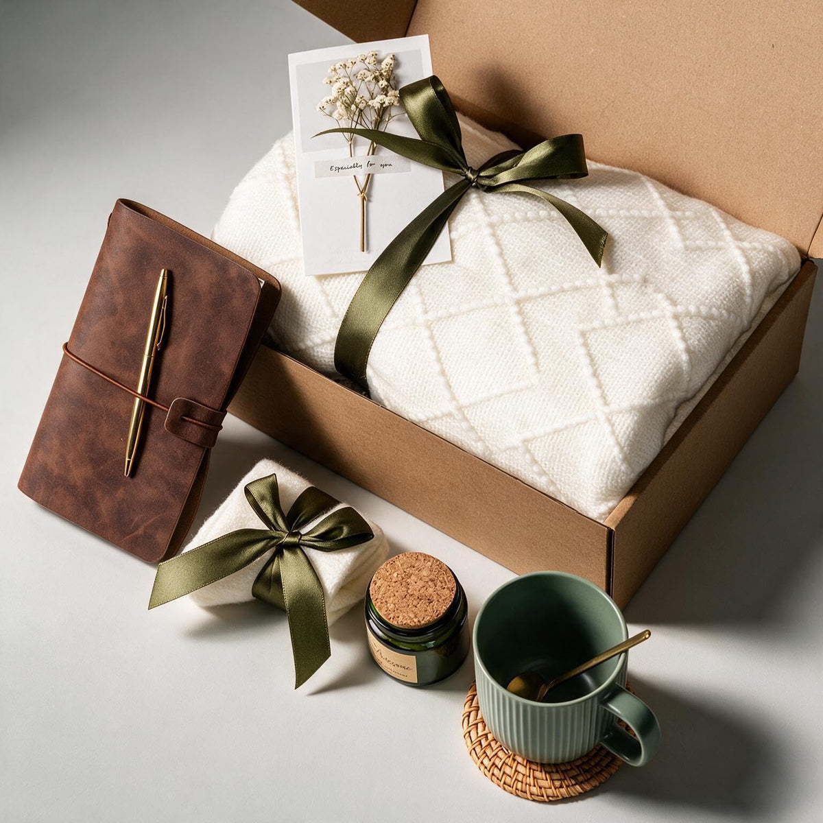 Birthday Gifts for Women, Self Care Gift Baskets Care Package, Thank You, Get Well, Sympathy Inspirational Friendship Gifts for Mom, Grandma, Sister,Friends, Girls (Olive green)