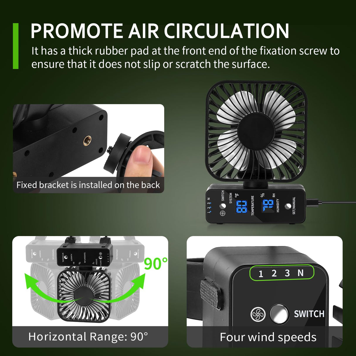 DAOTAILI 2-Pack 4” Grow Tent Fan With Temperature And Humidity Meter,Automatic Humidity Control,Oscillating Fan For Hydroponic Ventilation Circulation With Clips,Adjustable Speed Quiet Greenhouse