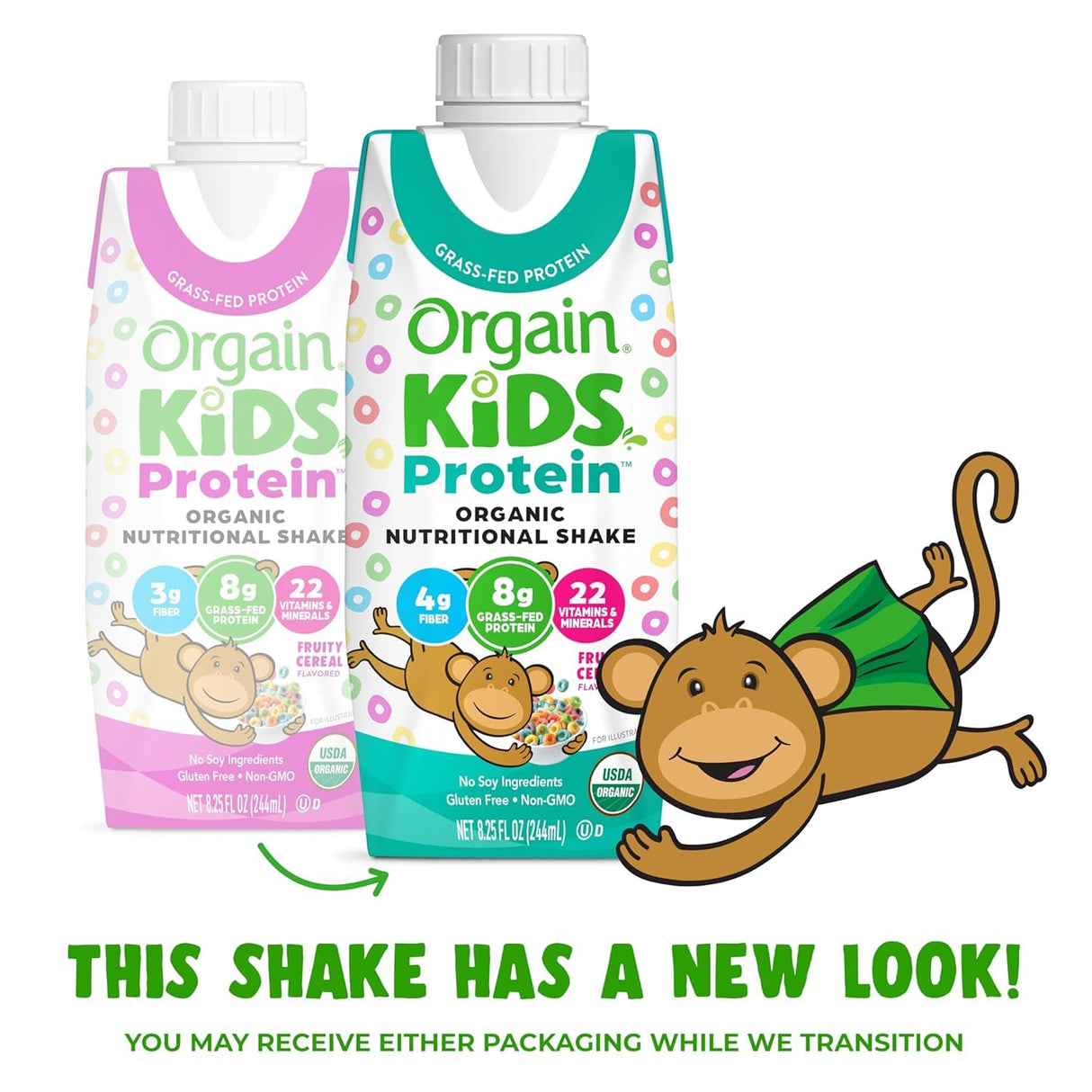 Orgain Organic Kids Nutritional Protein Shake, Fruity Cereal - Kids Snacks with 8g Dairy Protein, 22 Vitamins & Minerals, Fruits & Vegetables, Gluten Free, Soy Free, Non-GMO, 8.25 Fl Oz (Pack of 12)