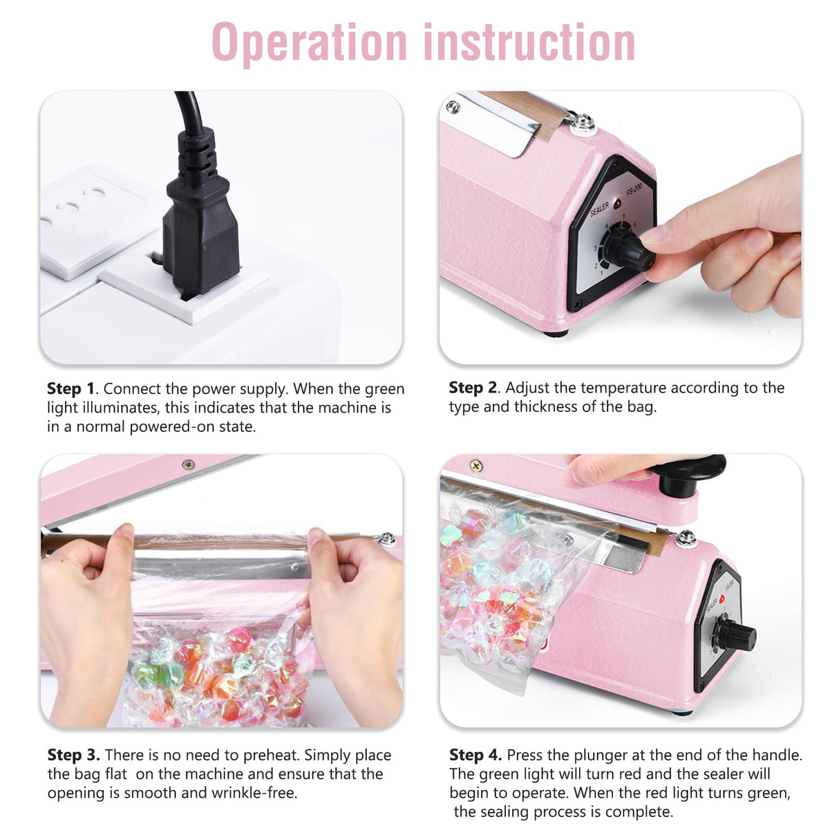 METRONIC Impulse Sealer 12 inch, Manual Heat Sealer Machine for Plastic Bags, Shrink Wrap Bag Sealers Heavy Duty Sealing Machine with Repair Kit (Pink)