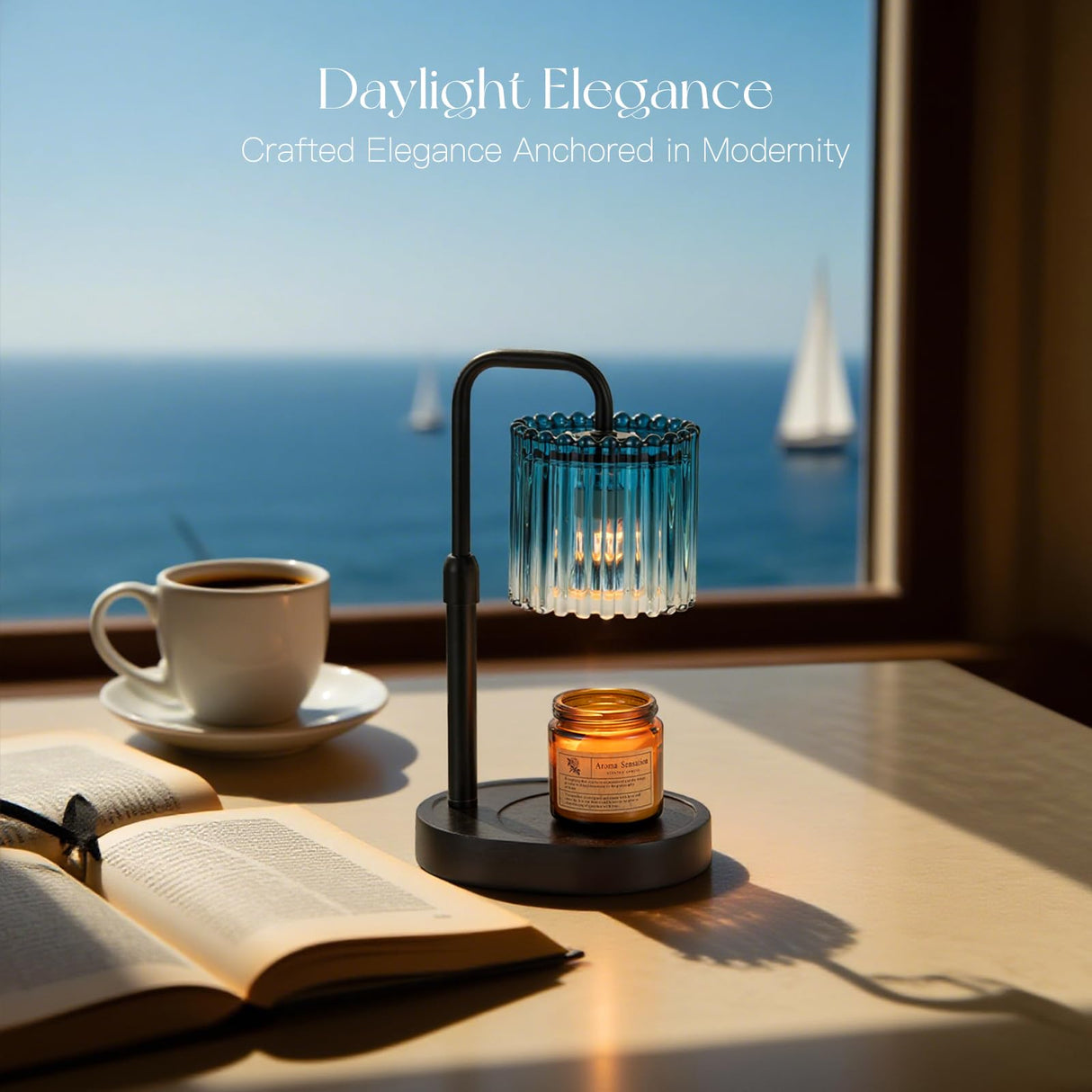 Candeldo Candle Warmer Lamp with Timer: Navy Blue Candle Warming Lamp with 2 Bulbs Height Adjustable Wax Melt Dimmable Bedroom Decor Christmas Gift for Women