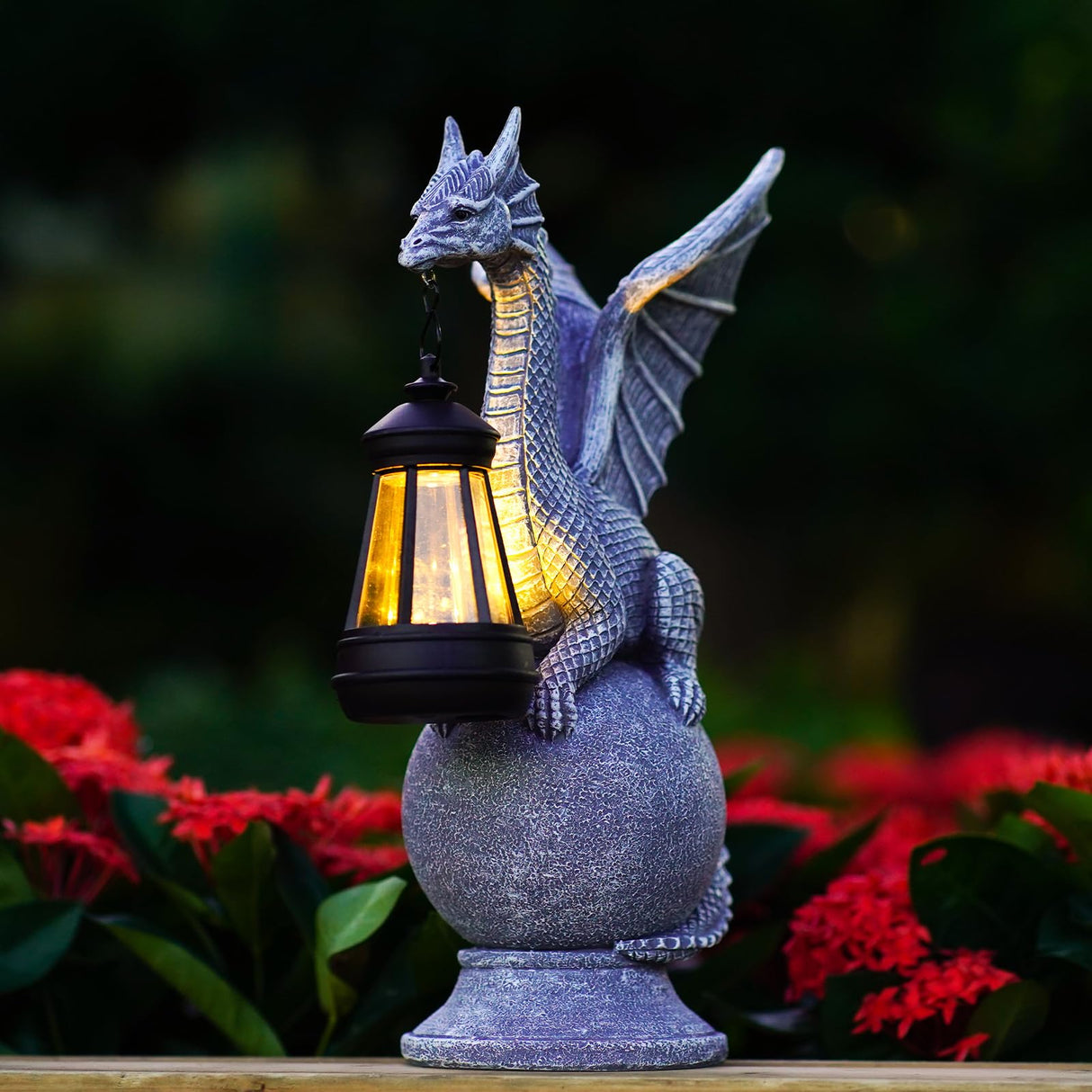 Acgarten Solar Garden Dragon Statue: Outdoor Figurine with Lantern Lights