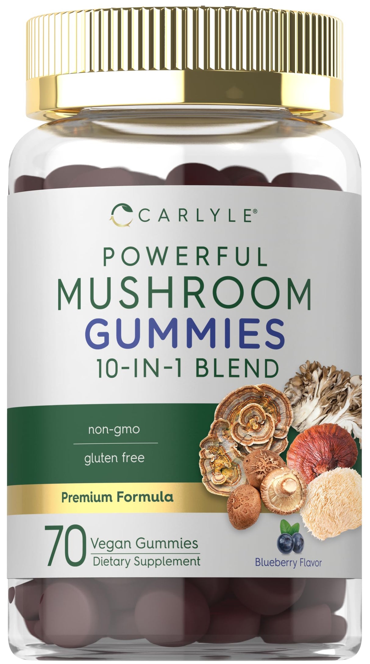 Carlyle Mushroom Supplement Gummies | 70 Vegan Gummies | 10-in-1 Blend | Non-GMO, and Gluten Free