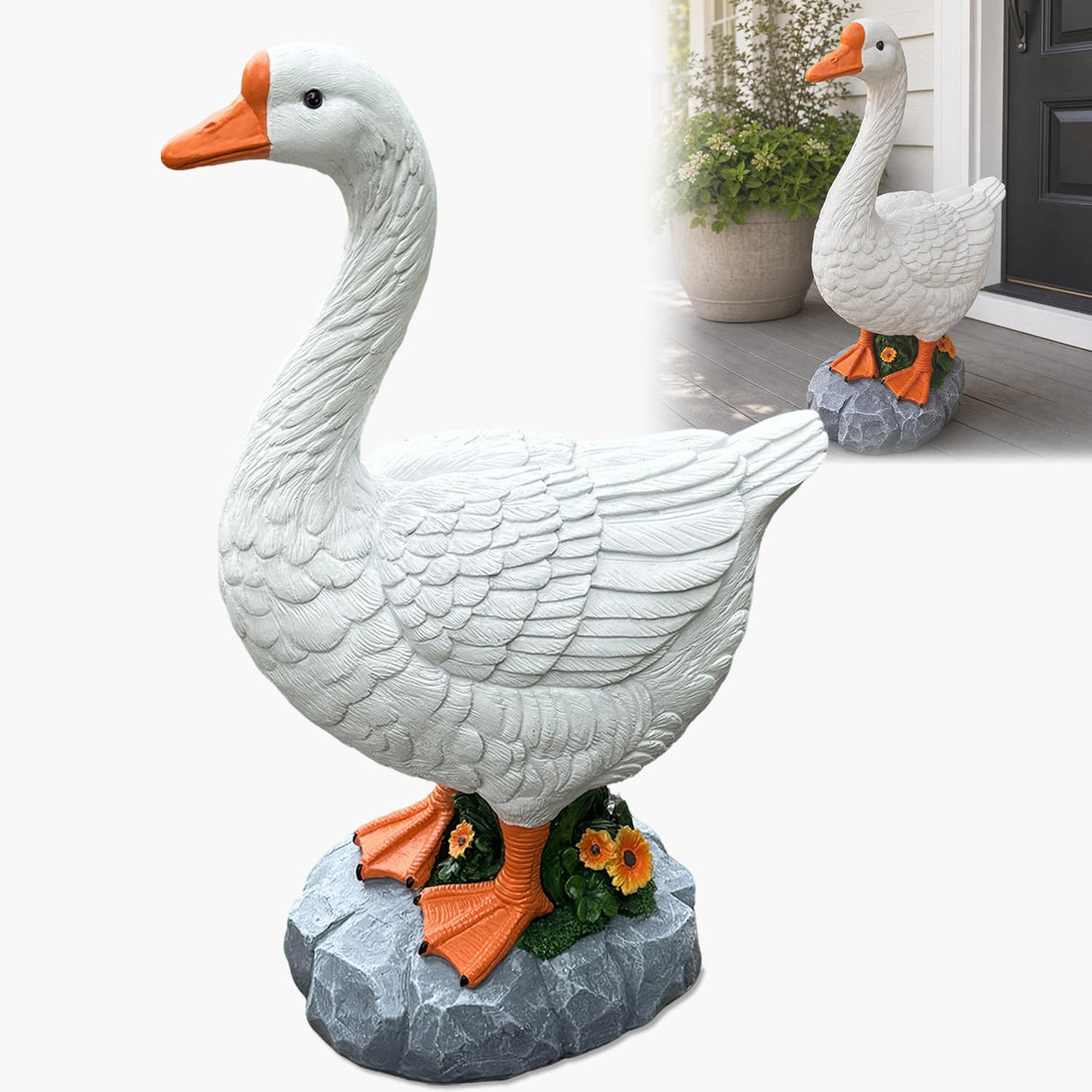 HISUMER Porch Goose Statue Large White Porch Goose Big Resin Garden Lawn Yard 20 inches High Figurine Duck Decorative Figurine for Patio, Entryway Accent Indoor Outdoor Garden Gift